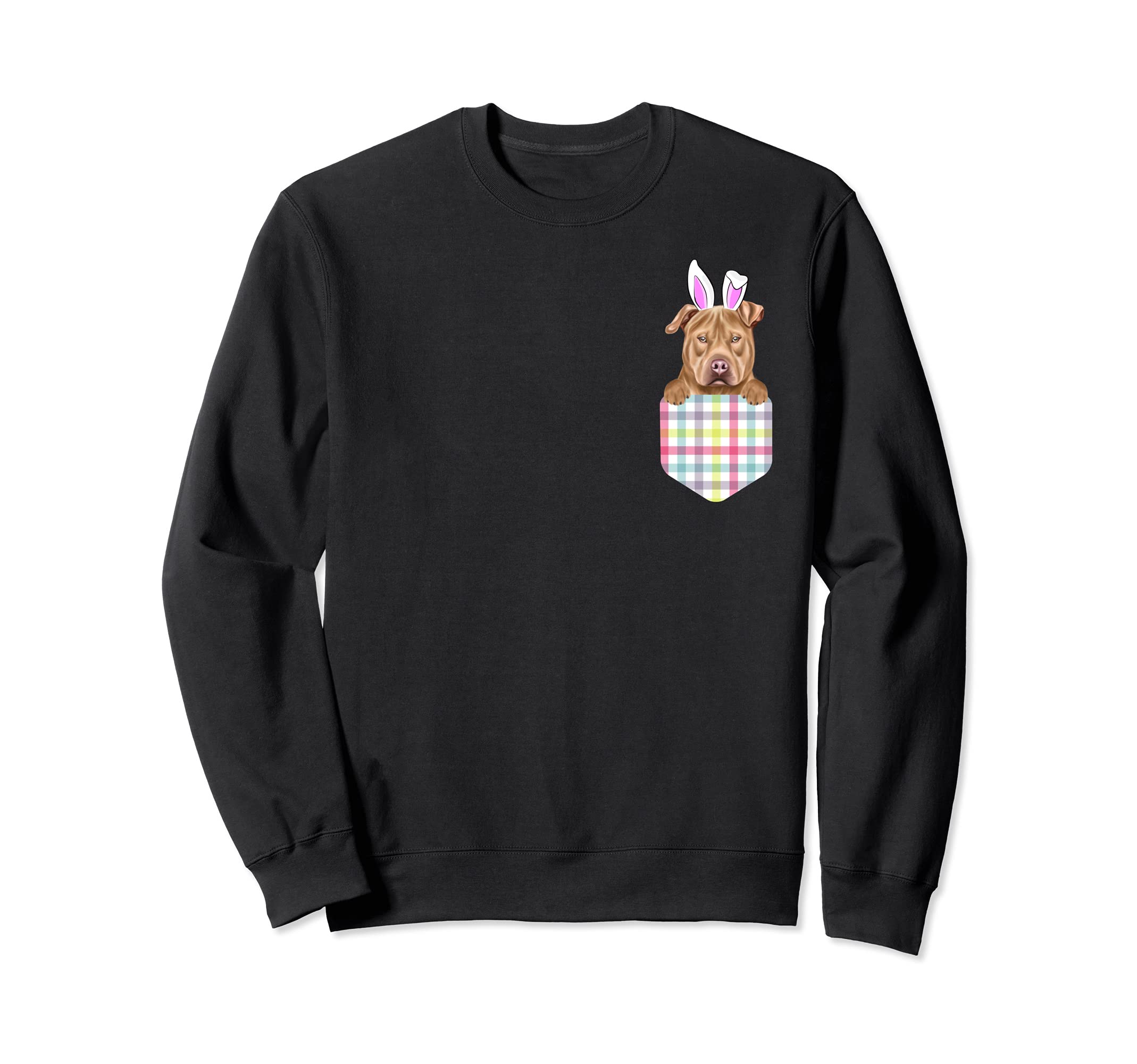 Easter Plaid American Staffordshire Terrier Dog In Pocket Sweatshirt, Black