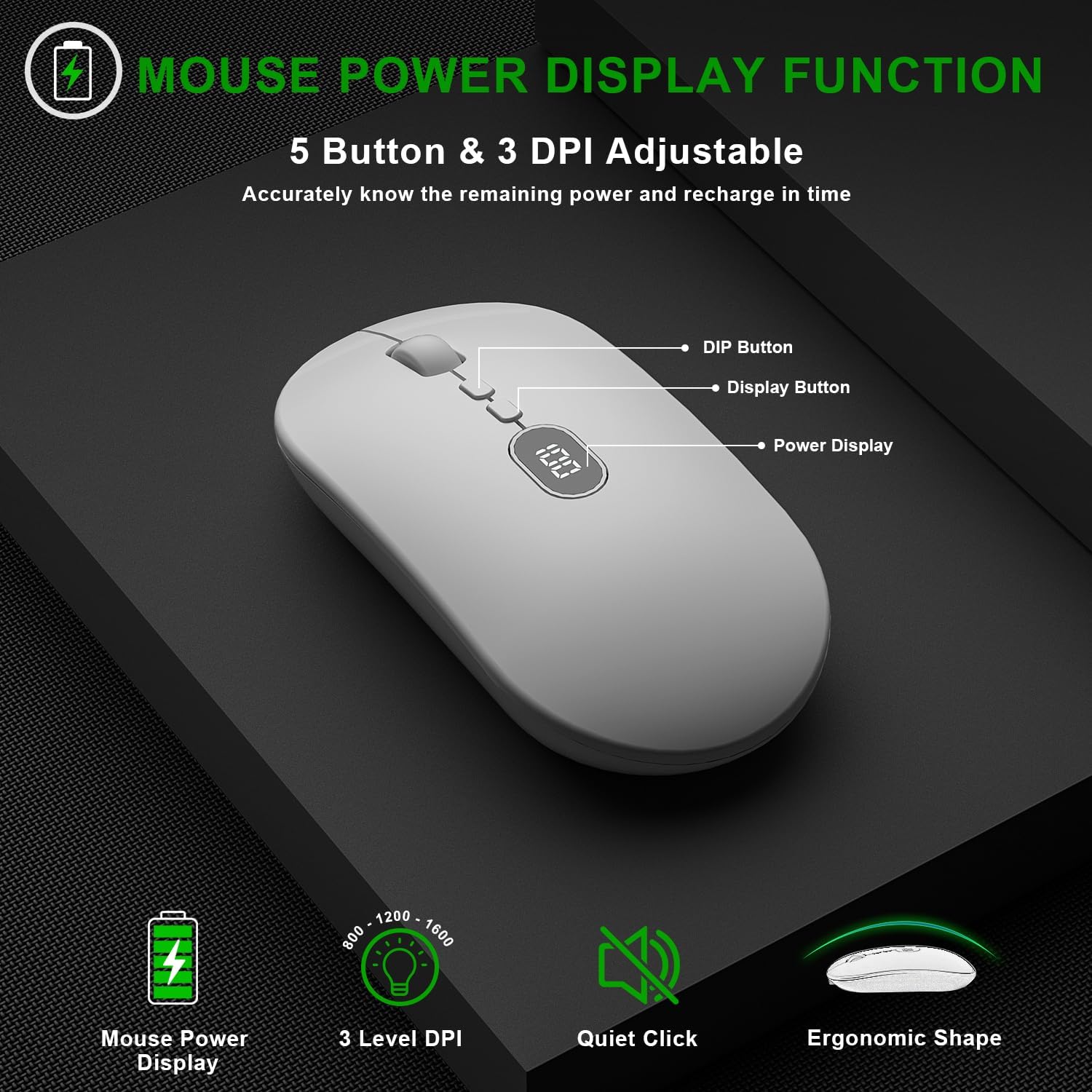 BlueFinger Wireless Keyboard and Mouse with Power Display, Blacklit Rechargeable Full Sized Silent Light Up Gaming Keyboard Mouse Combo for Computer, Mac, Laptop, PC (White)