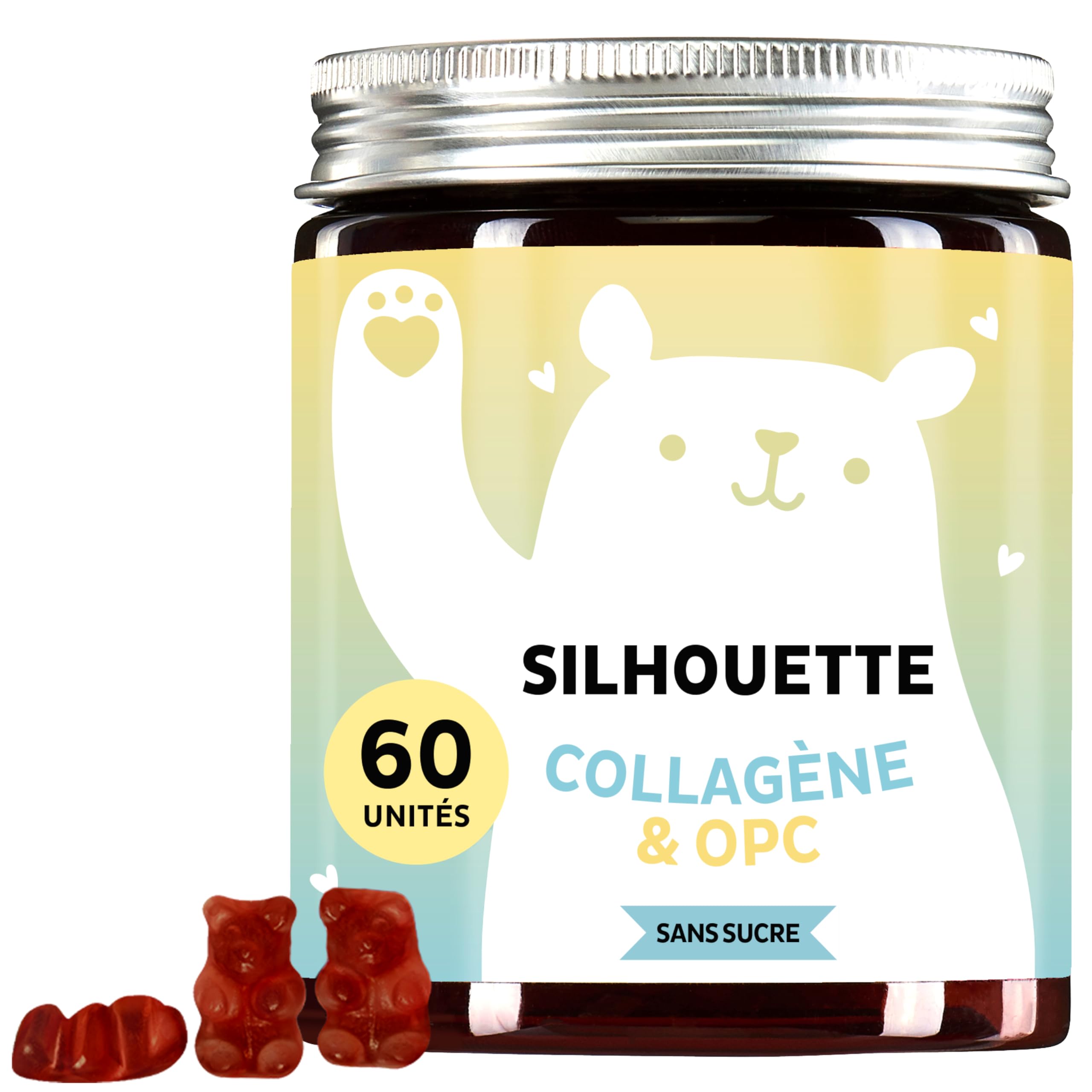 Silhouette Gummies Belles Courbes - Peau Ferme - Peptides de Collagène Hautement Dosé, Opc et Vitamine C & E - 60 Gummies - Sans Sucre - Bears with Benefits