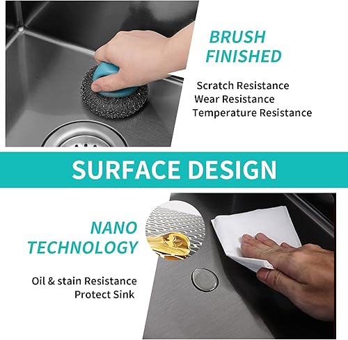 Miniatura 3 de Fregadero de cocina negro de acero inoxidable de 18 x 18 pulgadas, montaje superior, fregadero de cocina y bar, juego de fregadero de un solo tazón,