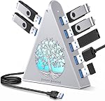 7-Port USB 3.0 Hub, Vertical USB Hub Splitter with RGB Lighting,5Gbps High-Speed Data Transfer and 2FT Extension Cable,Multi USB Port Compatible with PC, MacBook, Laptop, PS5, Xbox, Flash Drive
