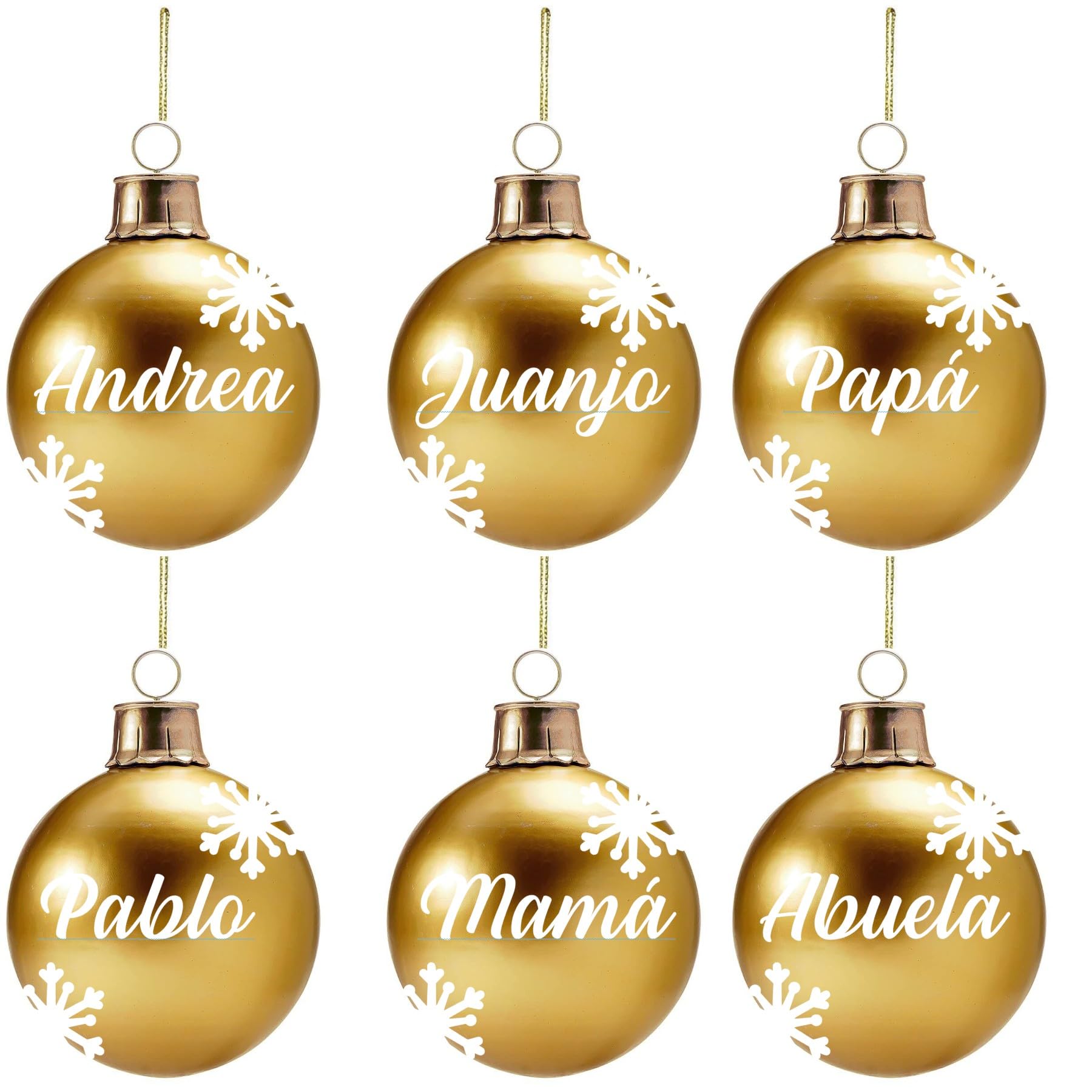Set de 6 Bolas de Navidad Personalizadas. Bolas Grandes de Navidad 8 cm Personalizadas con Nombre - Bolas Doradas para Arbol de Navidad - Navidad Decoración 2024