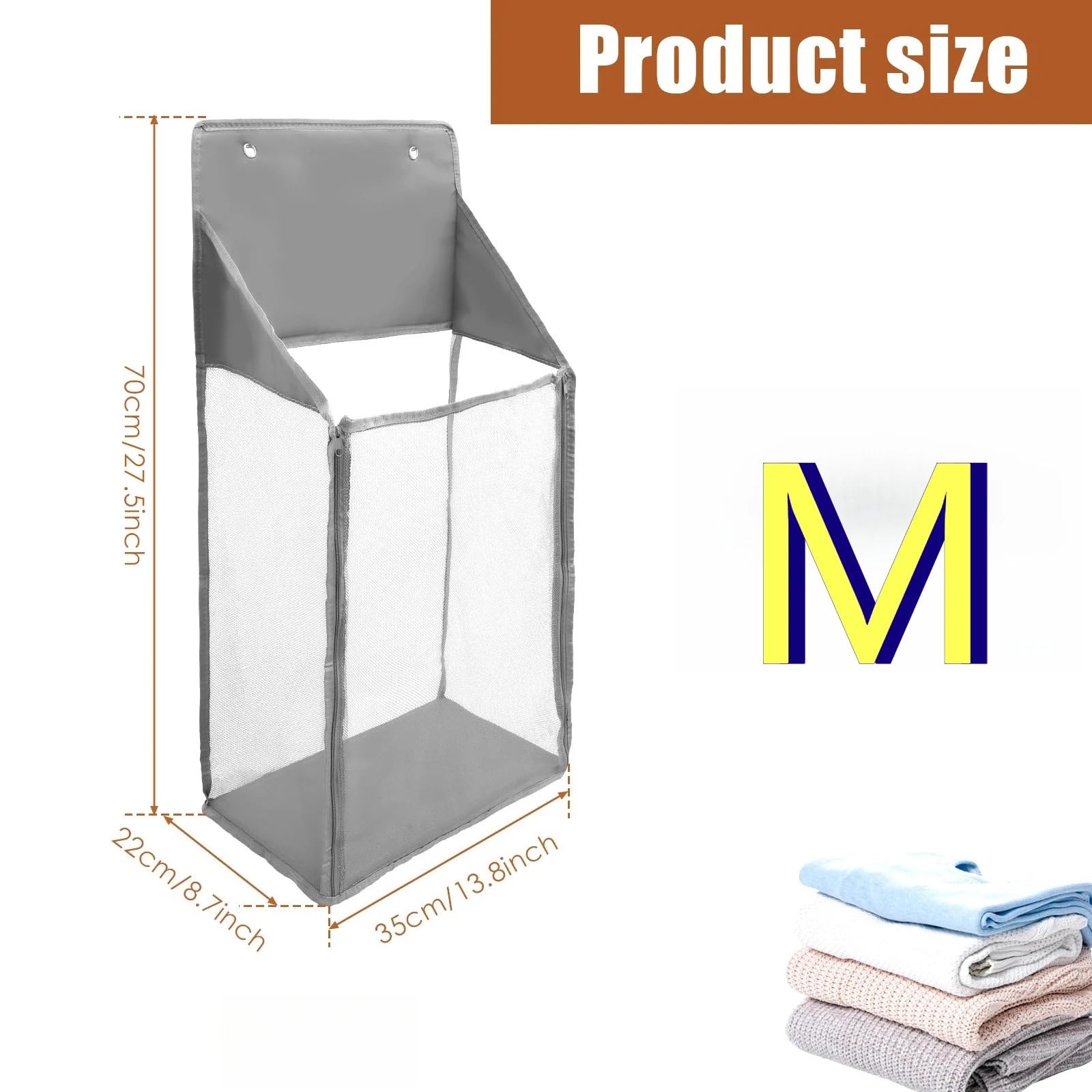 Sacco Per Bucato Sospeso Portabiancheria portatile da appendere | Cesto pieghevole da parete for portaoggetti ideale for il bagno(M 1pc)