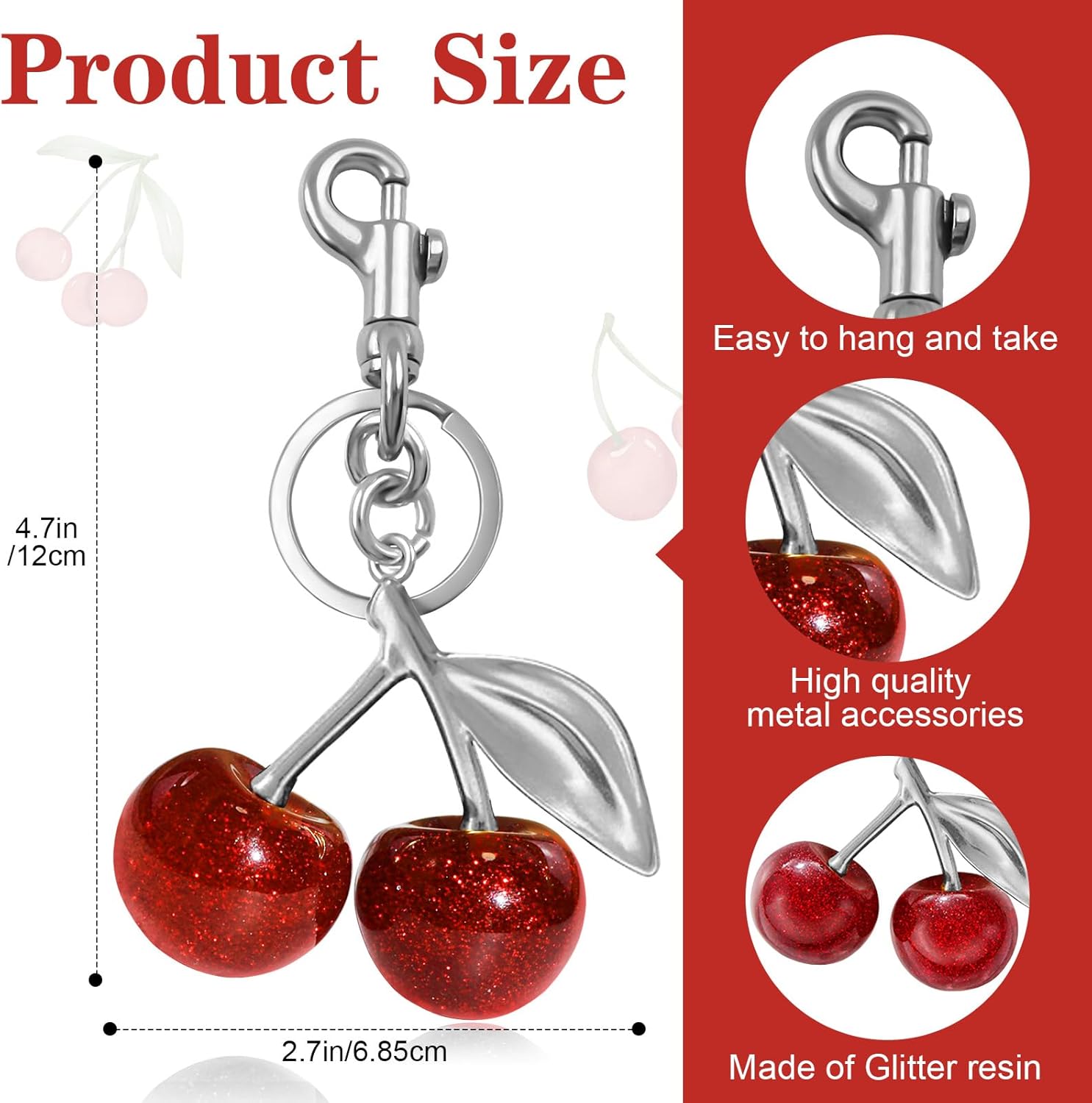 Cherry Keychain Cherry Bag Charm Cherrys Car Accessories Keyrings Key Chains Women Cute For Handbags - Image 3