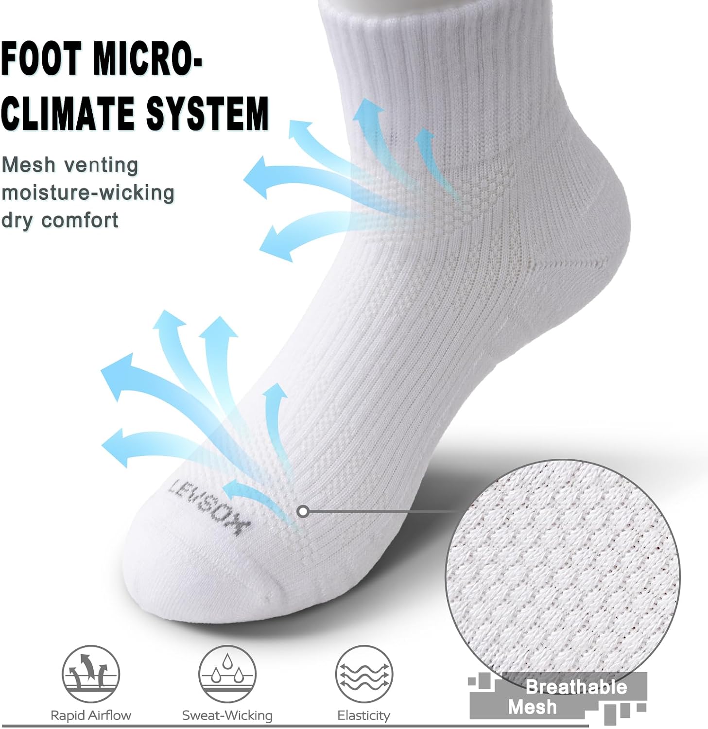 LEVSOX Compression Ankle Socks, Bamboo Viscose Quarter Anti Blister Cushioned Athletic Running Socks for Men Women, 3 Pairs