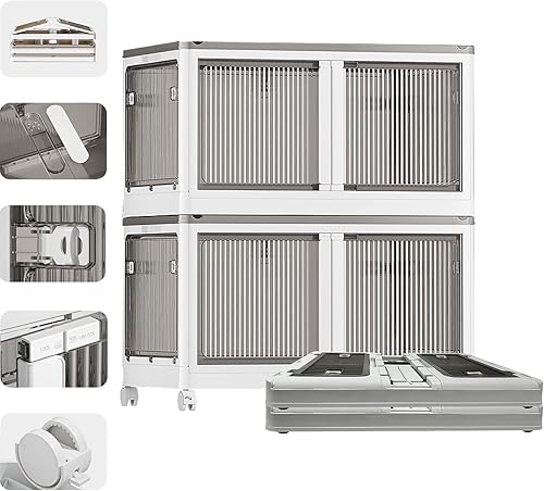 Miniatura 1 de Contenedores de almacenamiento con tapa, armario de almacenamiento plegable con ventanas y ruedas, grandes organizadores de almacenamiento de