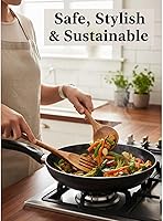 Vista 4 de Juego de utensilios de madera de teca 100% natural, 6 cucharas de cocina duraderas para cocinar, antiadherentes y resistentes al calor, ecológico