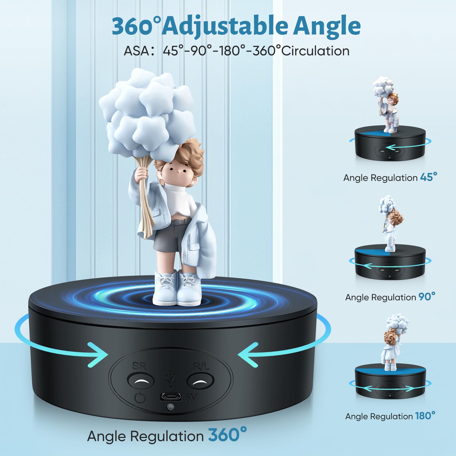 Piattaforma Girevole Elettrica, 13CM e 5KG Espositore Girevole Automatico a 360° con Direzione, Velocità Regolabile per Esposizione di Gioielli, Prodotti Digitali (Nero)