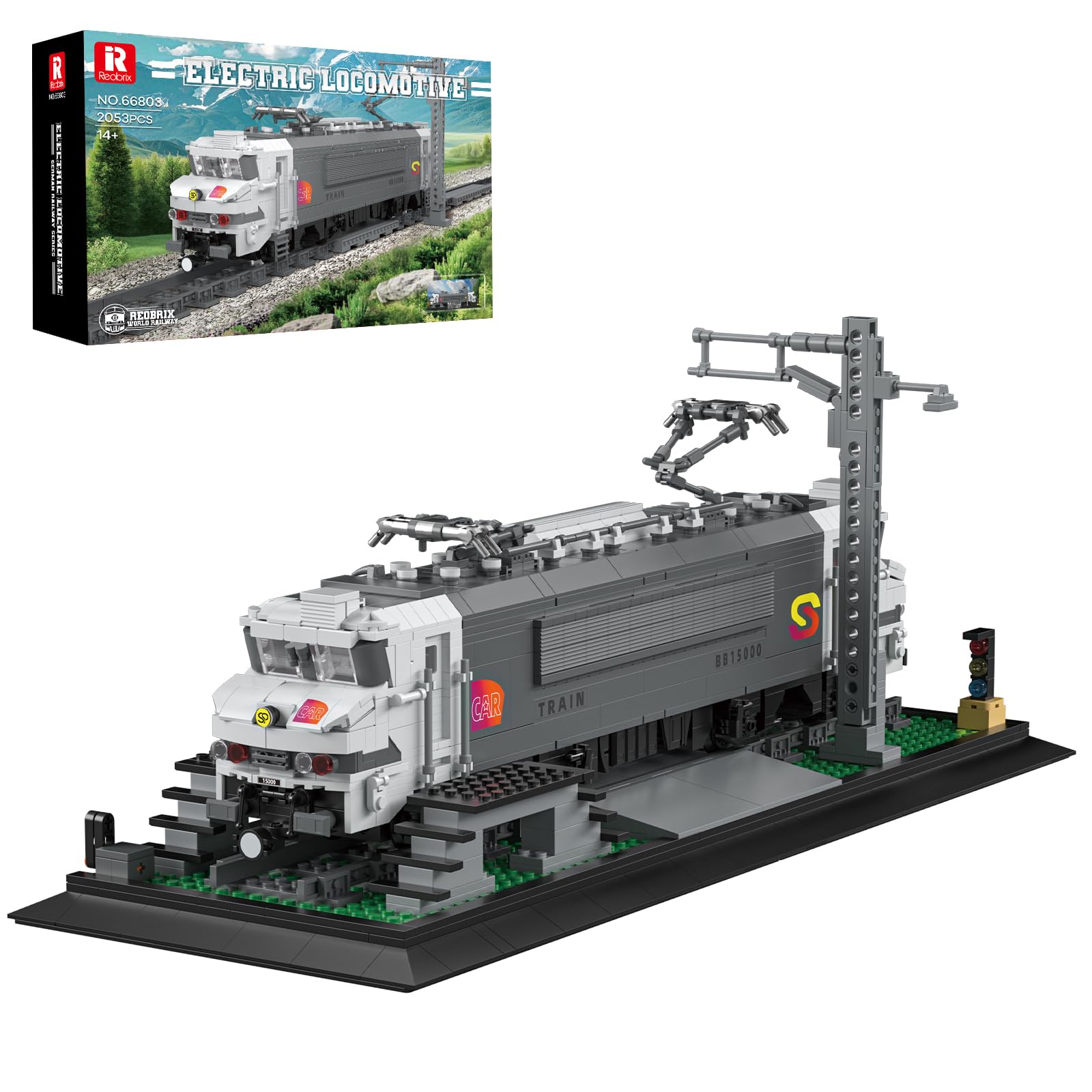 Reobrix Locomotive Building Set with Track Base, French BR15000 Electric Train Brick Model Kit for Adult, 66803 Classic Railway Vehicle Home Office Decor, Gifts for Kid Boy Girl 14+ (2053PCS)