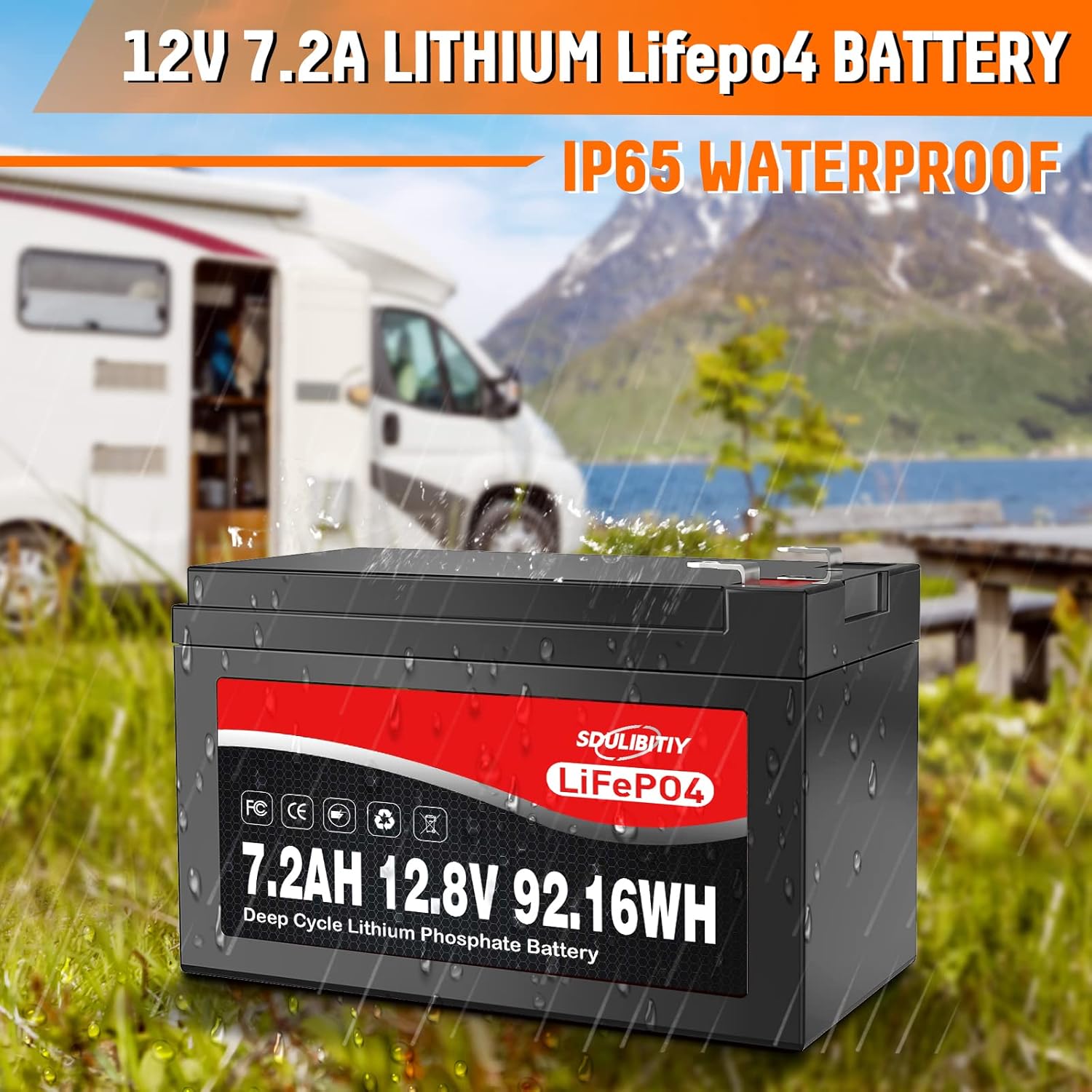 12V LiFePO4 Battery - 12 Volt 7.2Ah Lithium Battery LiFePO4 2000+ Deep Cycle Rechargeable Built-in BMS Battery Perfect for RV Kids Scooters, Fish Finder, Solar, Off-Grid Applications