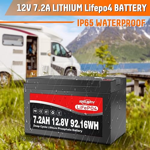 Miniatura 5 de Batería LiFePO4 de 12 V  Batería de litio de 12 voltios y 7.2 Ah LiFePO4 2000+ batería BMS integrada de ciclo profundo recargable perfecta para