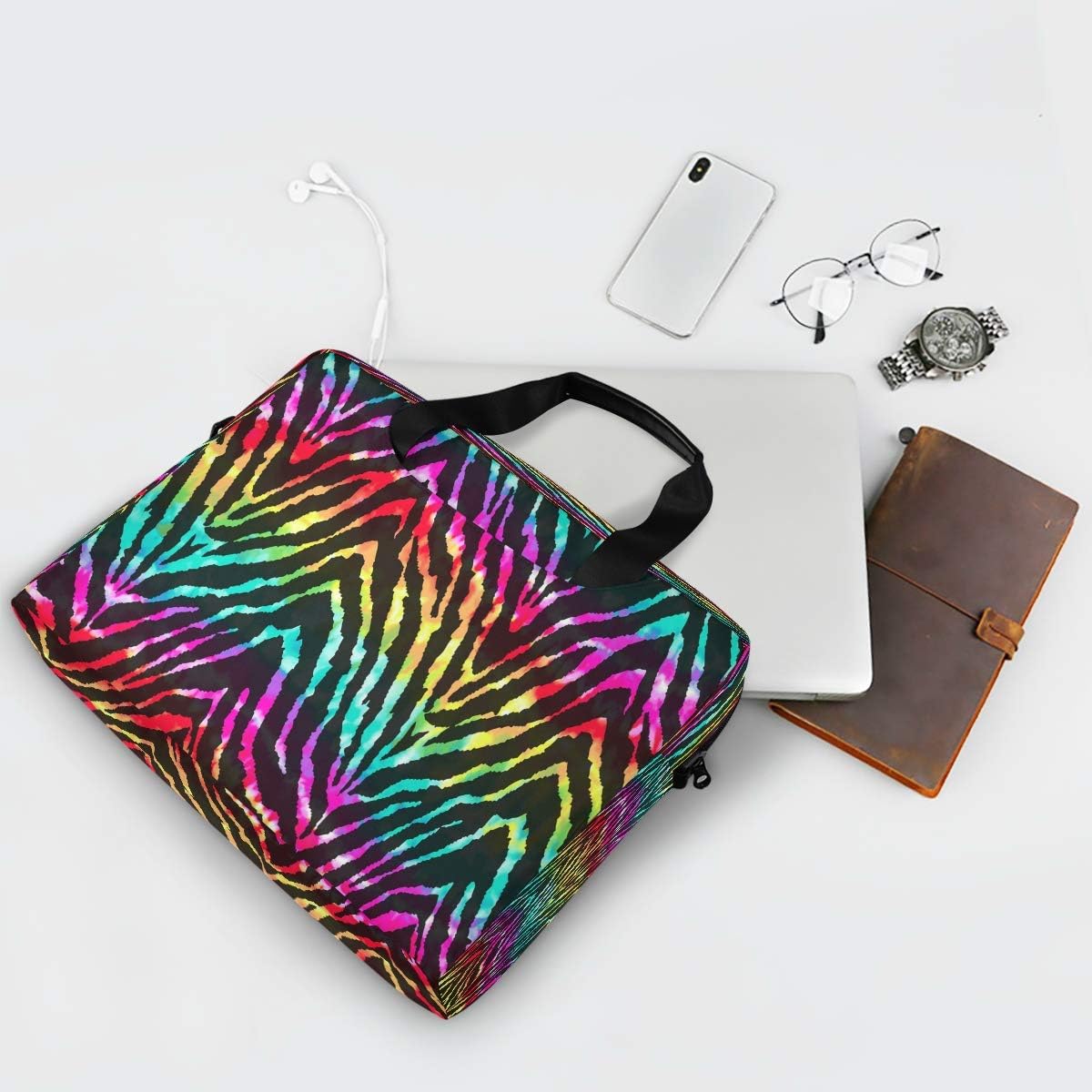 Laptop Bag Animal Zebra Print Rainbow Laptop Sleeves Case for 13 14 15.6 Inch Computer Tablet Briefcases Carrying Case Shoulder Bag for Work