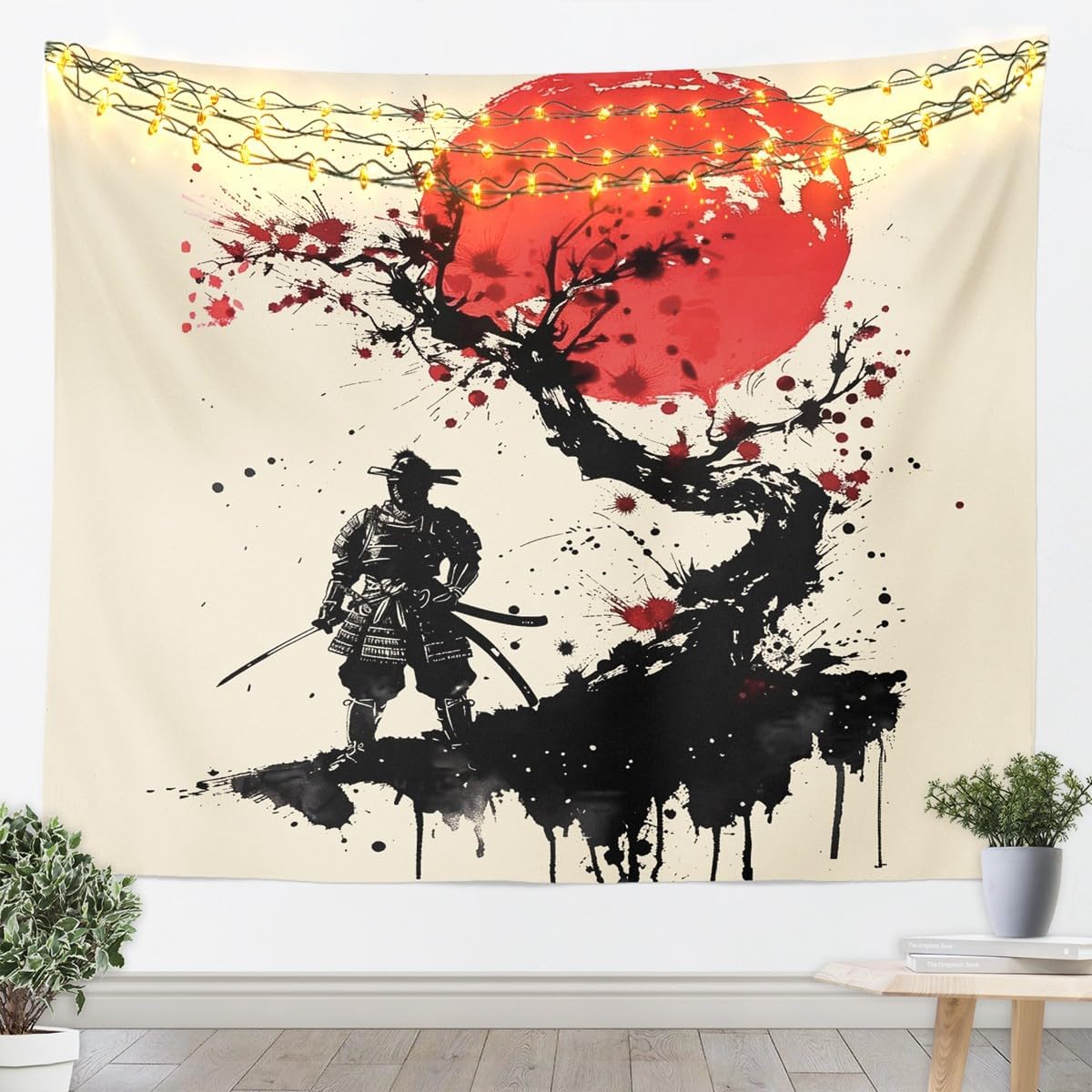 jejeloiu Japanese Samurai Tapestry Ukiyoe Wall Art for Living Room Bedroom Cat Wall Hanging Blanket Animal Home Decor Large 59"x82" image 4