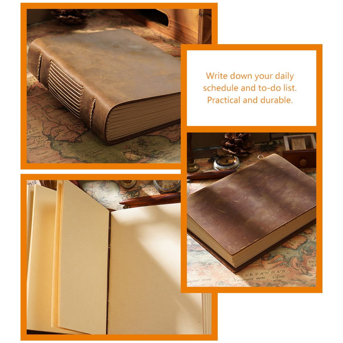 NUOBESTY Quaderno di Appunti Vintage in Pelle Bovina Marrone | Pagine Interne Ispessite, Notebook per Studenti e Ufficio, Stile Semplice e Curato