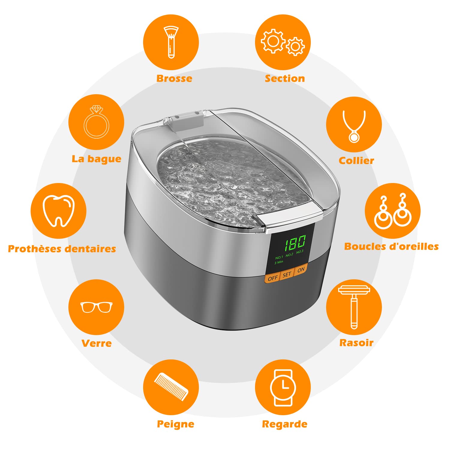 Nettoyeur à ultrasons pour bijoux, KECOOLKE 750 ml Nettoyant sonique avec minuterie numérique pour lunettes, bagues, pièces de monnaie, anneau, argent