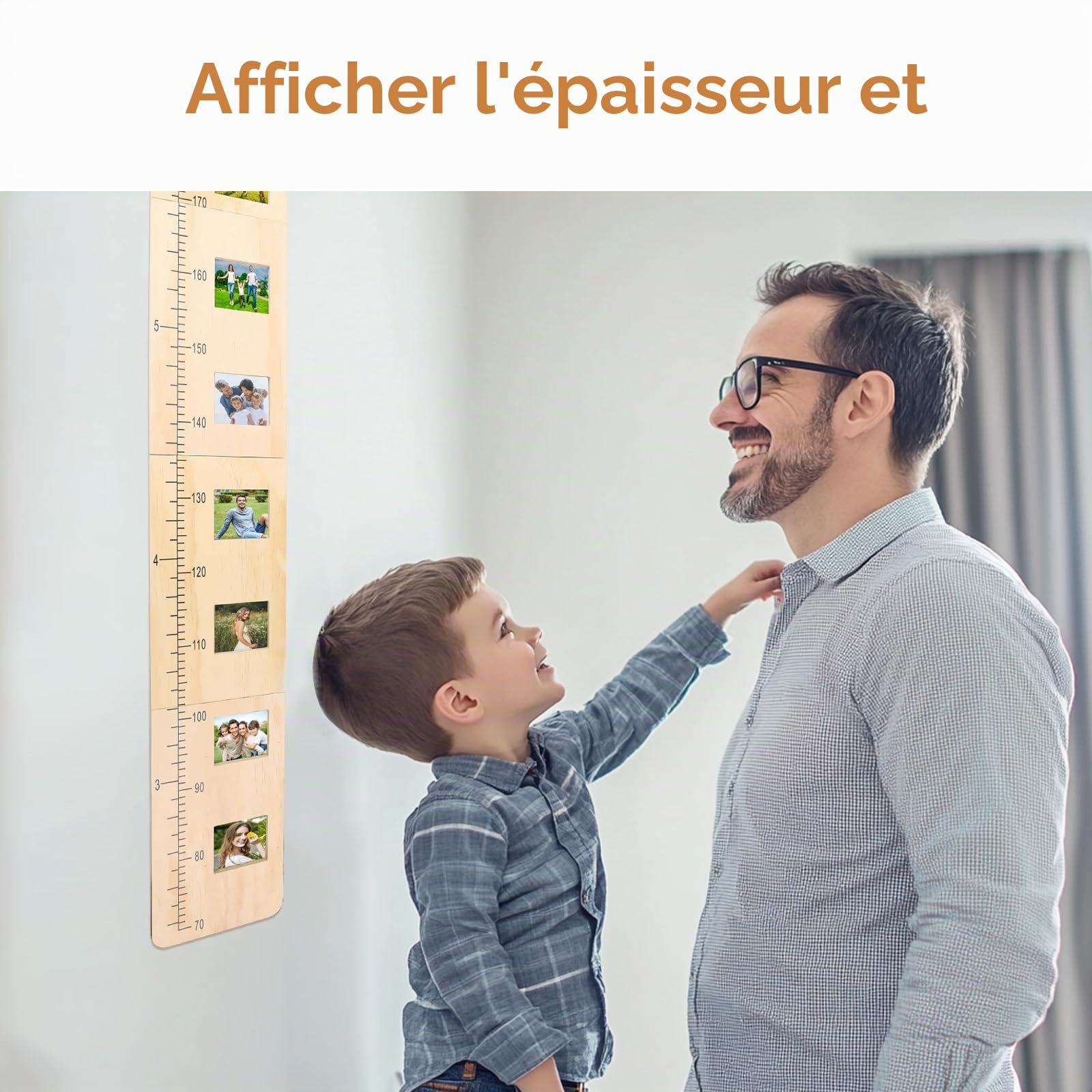 Bois Massif, Toise pour Chambre d'enfant Personnalisée, 70-190 cm - Toise Enfant Bois, Hauteur Mesure pour Enfants en Bois avec Cadre Photo, Cadeau Personnalisé pour Enfants et Bébés