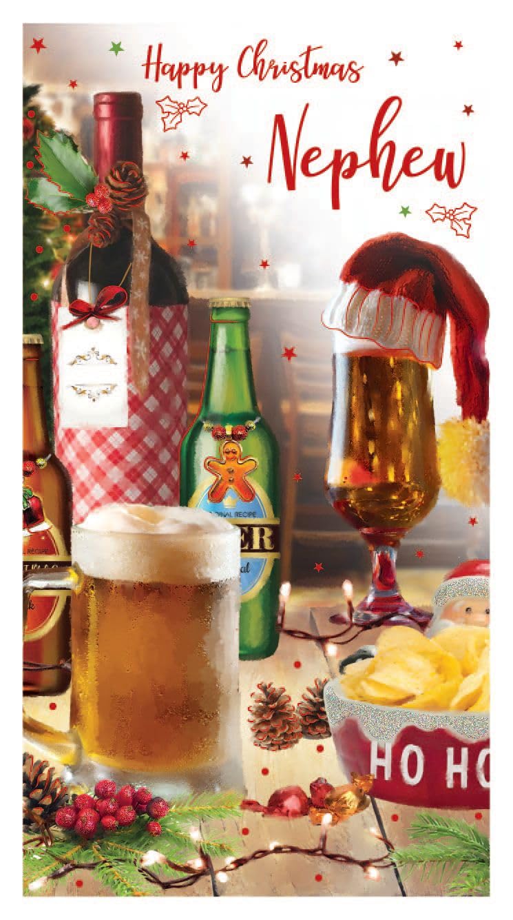 ICG Weihnachtskarte Für Neffen – Lustige Biere-in-der-Kneipe Karte Mit Goldfolie Und Glitzer