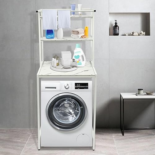 Miniatura 4 de TrueyEssence Estante de almacenamiento de 3 niveles para lavadora, estante de almacenamiento sobre secadora, estantes de lavandería, estantes de