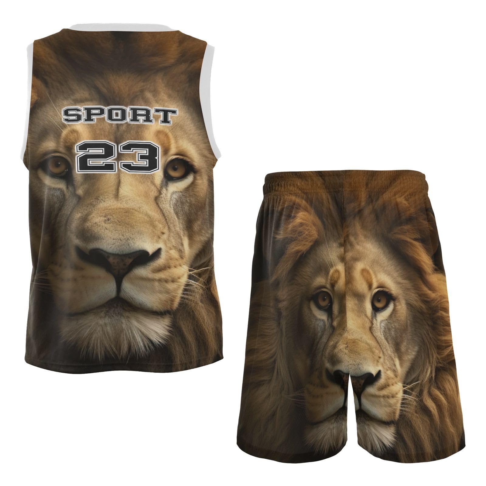 FLildon Lion Portrait Boys Basketball Jersey Set Tank Top Shorts Tracksuit Sport Training Suit for Kids