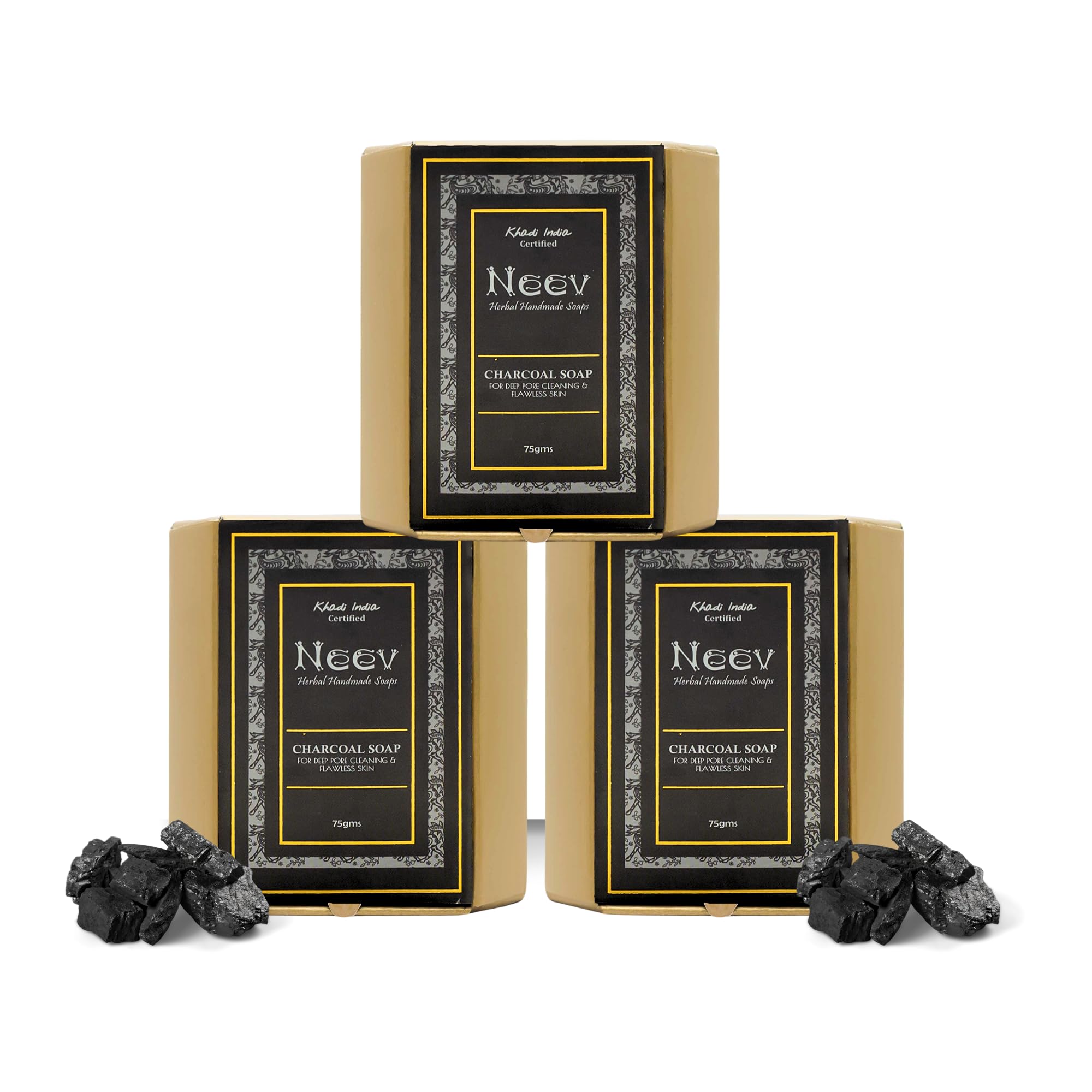 Neev Soaps Organic Charcoal Soap 75g*3 for men and women suitable for normal to oily skin