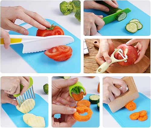 Miniatura 2 de Juego de cuchillos para niños para cocina real, juego de cuchillos para niños pequeños con tabla de cortar, cuchillo seguro para niños, pelador,