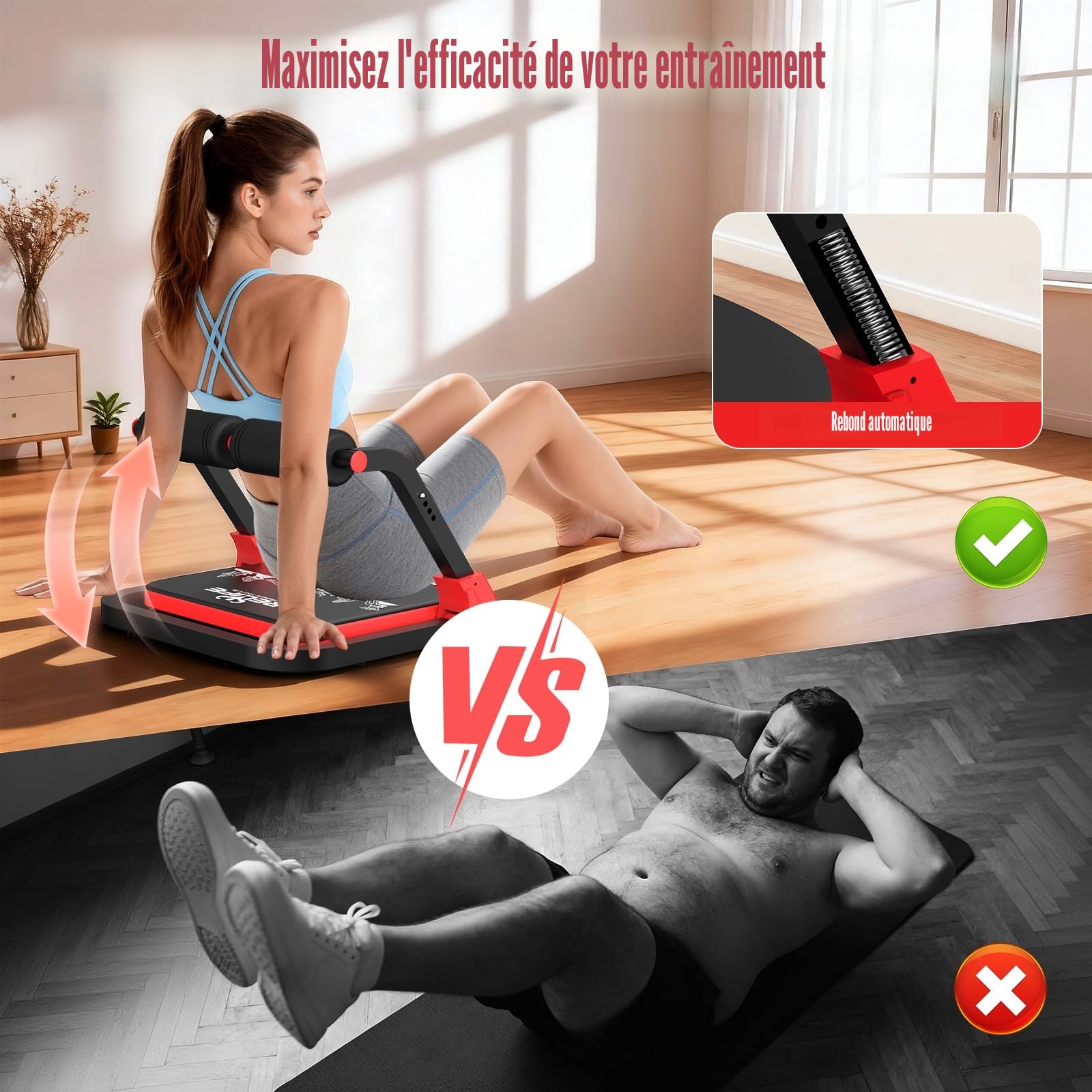 RELIFE REBUILD YOUR LIFE Appareil de musculation abdominale pour la maison, appareil pliable et 3 niveaux de résistance, abdominaux, jambes, fessiers
