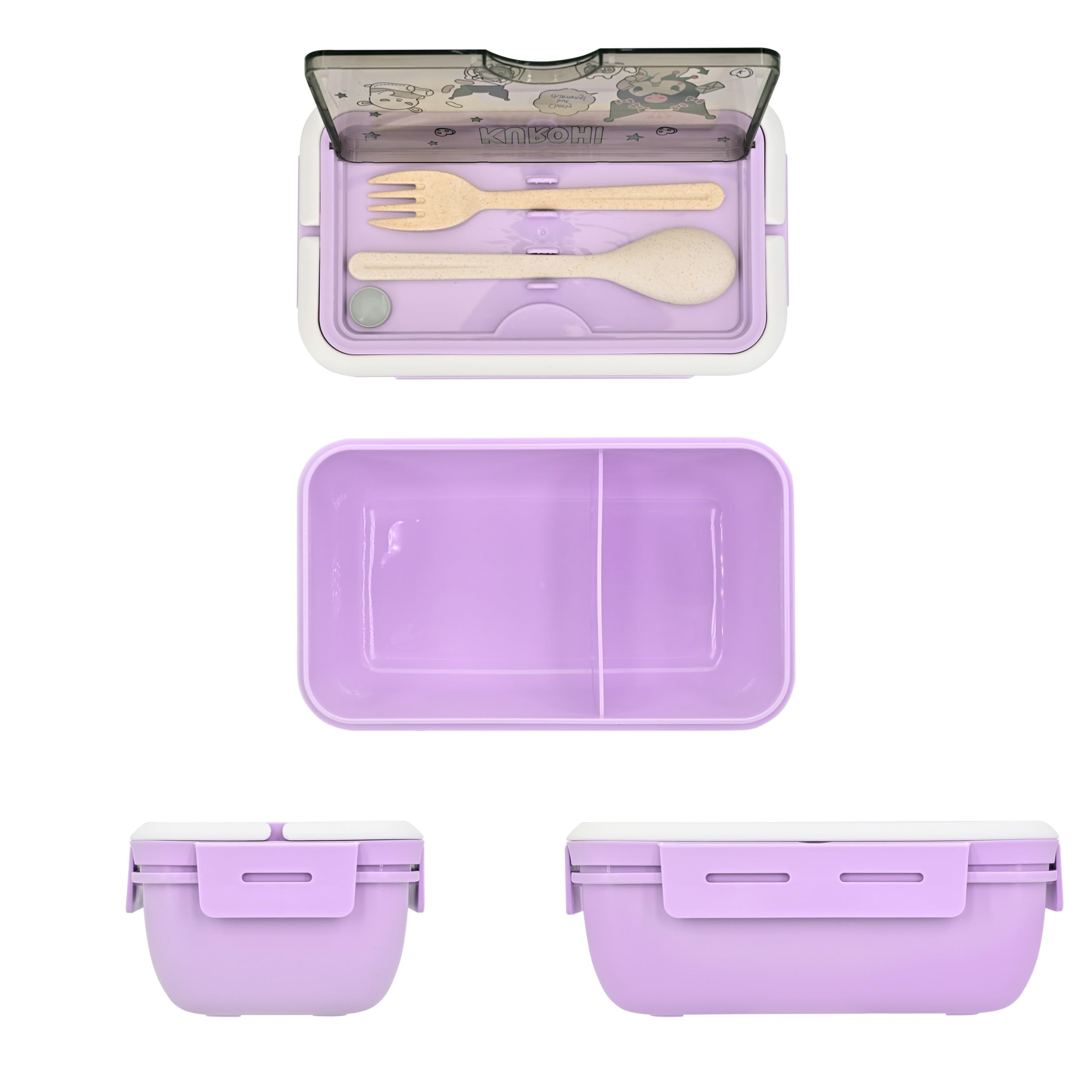 Roffatide Cartoon Kuromi Bento Box – Cute 2-in-1 Compartment Lunch Box With 4-Point Lock (7.8 X 5.1 X 3.1 Inches) - View #8