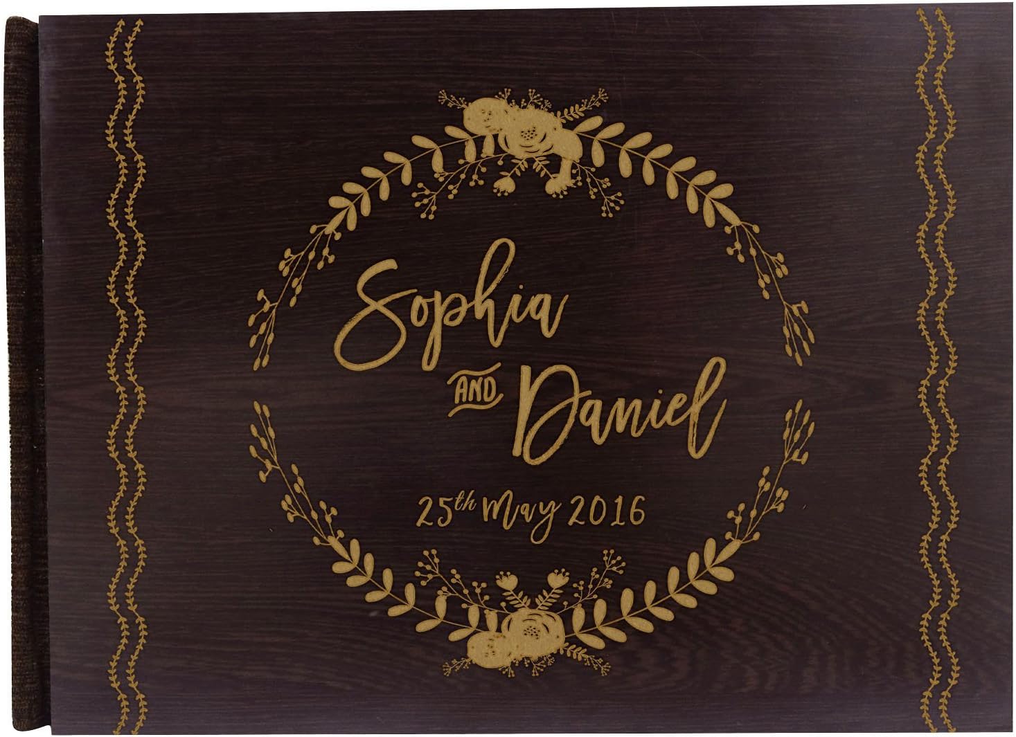 Handmade Rustic Wedding Wood Wooden Guest Book Personalized Name Engraved Bride & Groom Advice Book - 50 Pages