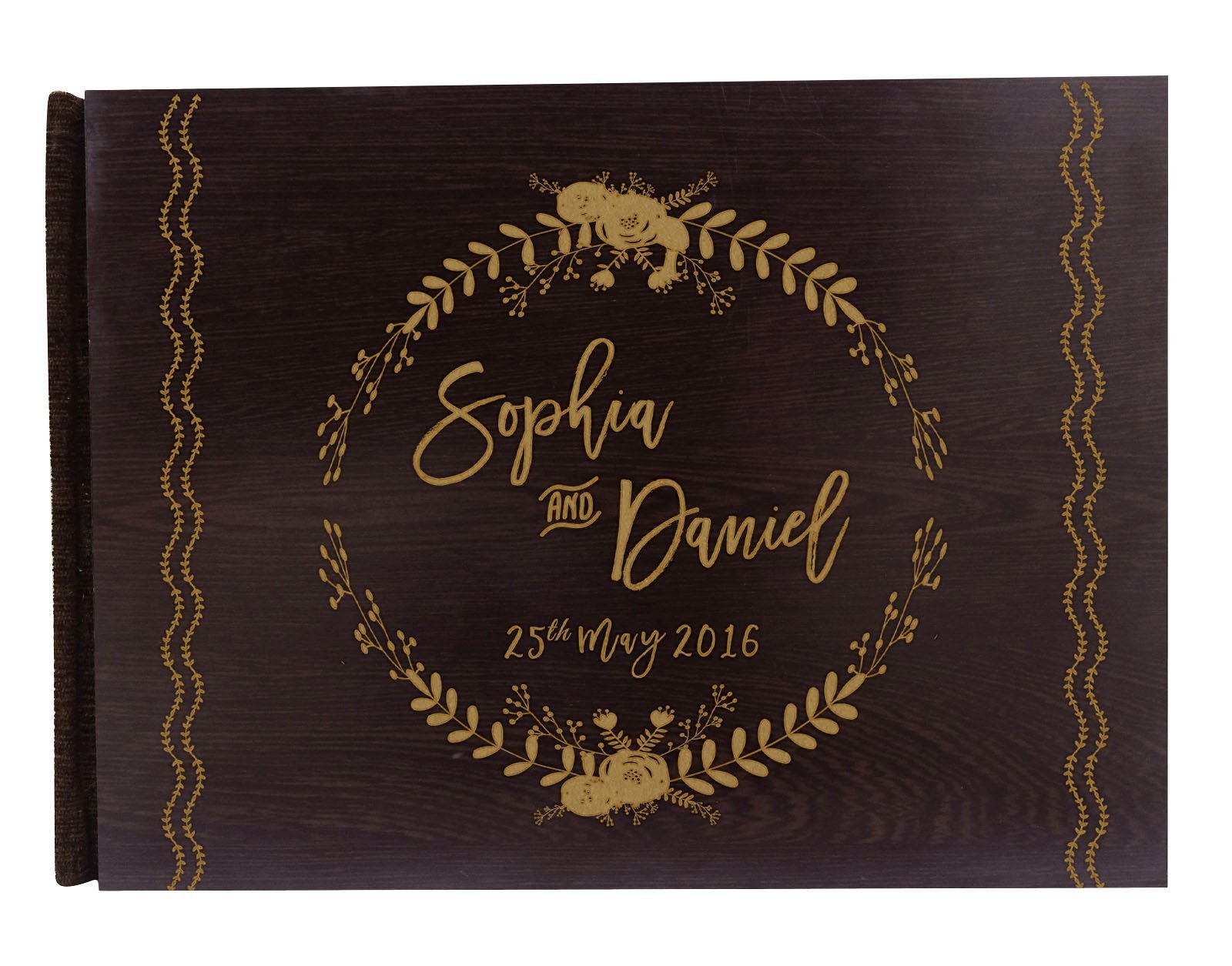 Personalized Wooden Wedding Guestbook - Rustic Engraved Couple Name Guest Book With 50 Pages