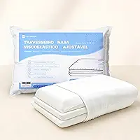 1 Kit Travesseiro Nasa de Verdade Viscoelástico Ajustável Modular,Antialérgico,com Capa 50x70 cm,Altura livre 3–15cm,3 Blocos 7/5/3 cm em Tela,Suporte Cervical,para Todas as Posições