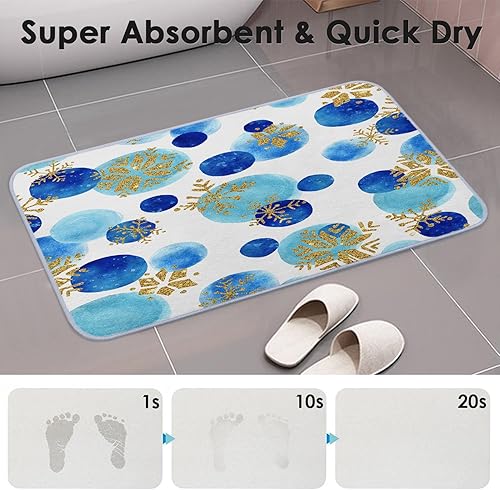 Miniatura 3 de Tapete de baño de invierno de Navidad, tapete de baño de imitación de cachemira azul con copos de nieve de 17 x 30 pulgadas, antideslizante y súper