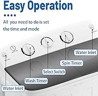 Vista 6 de Lavadora portátil de doble tina de 18 libras con estante de secado y 10 perchas, lavadora mini compacta de 11 libras con centrifugadora de 7 libras