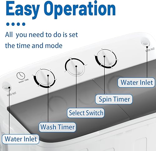 Miniatura 6 de Lavadora portátil de doble tina de 18 libras con estante de secado y 10 perchas, lavadora de 11 libras, mini lavadora compacta con giratorio de 7