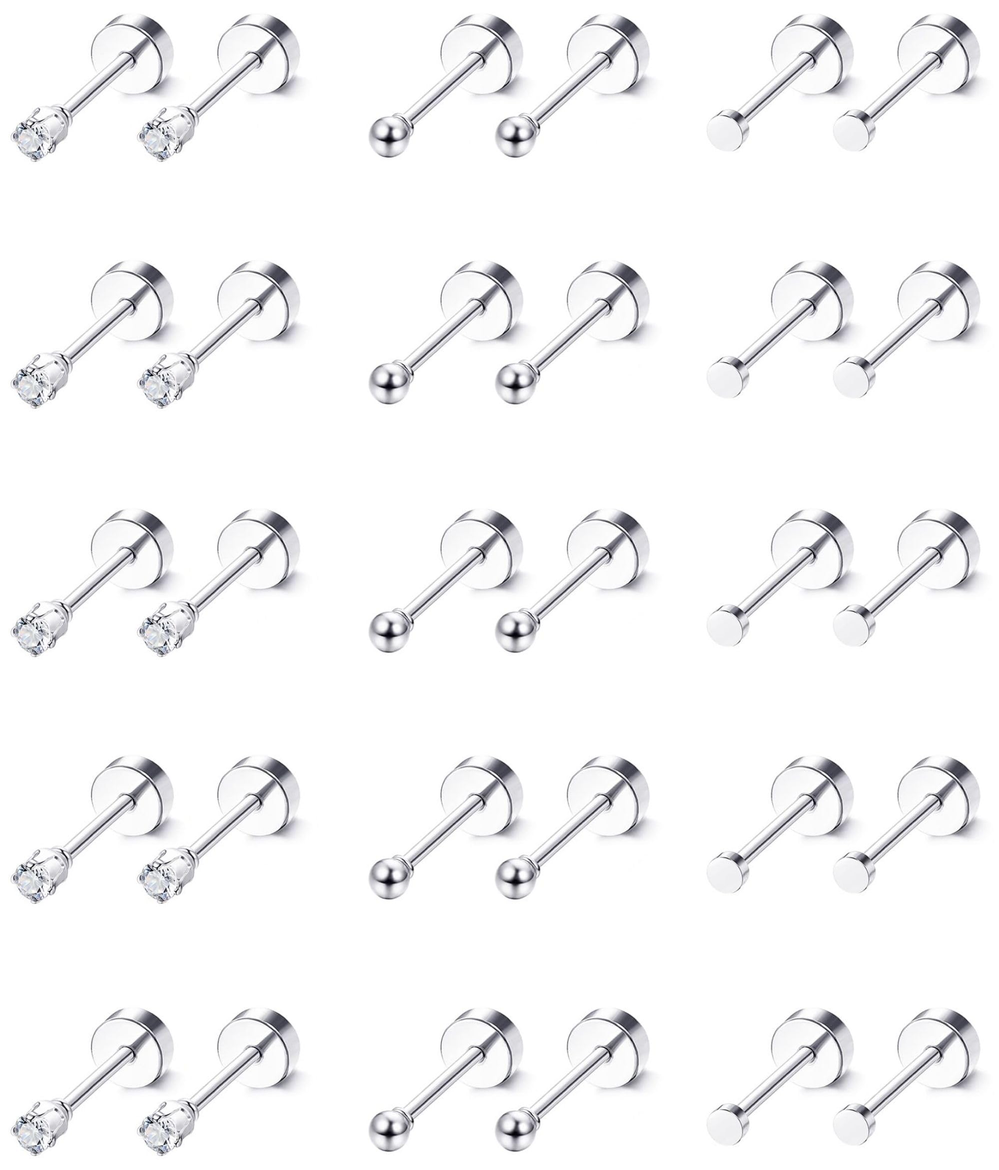Adramata Pendientes de Tuerca Pequeños para Hombre Mujer, Acero Inoxidable Pendientes Aro Aretes Circonita Cúbica Conjunto, Cartílago Pendientes Hipoalergénicos Piercing Oreja Joyería, 20G