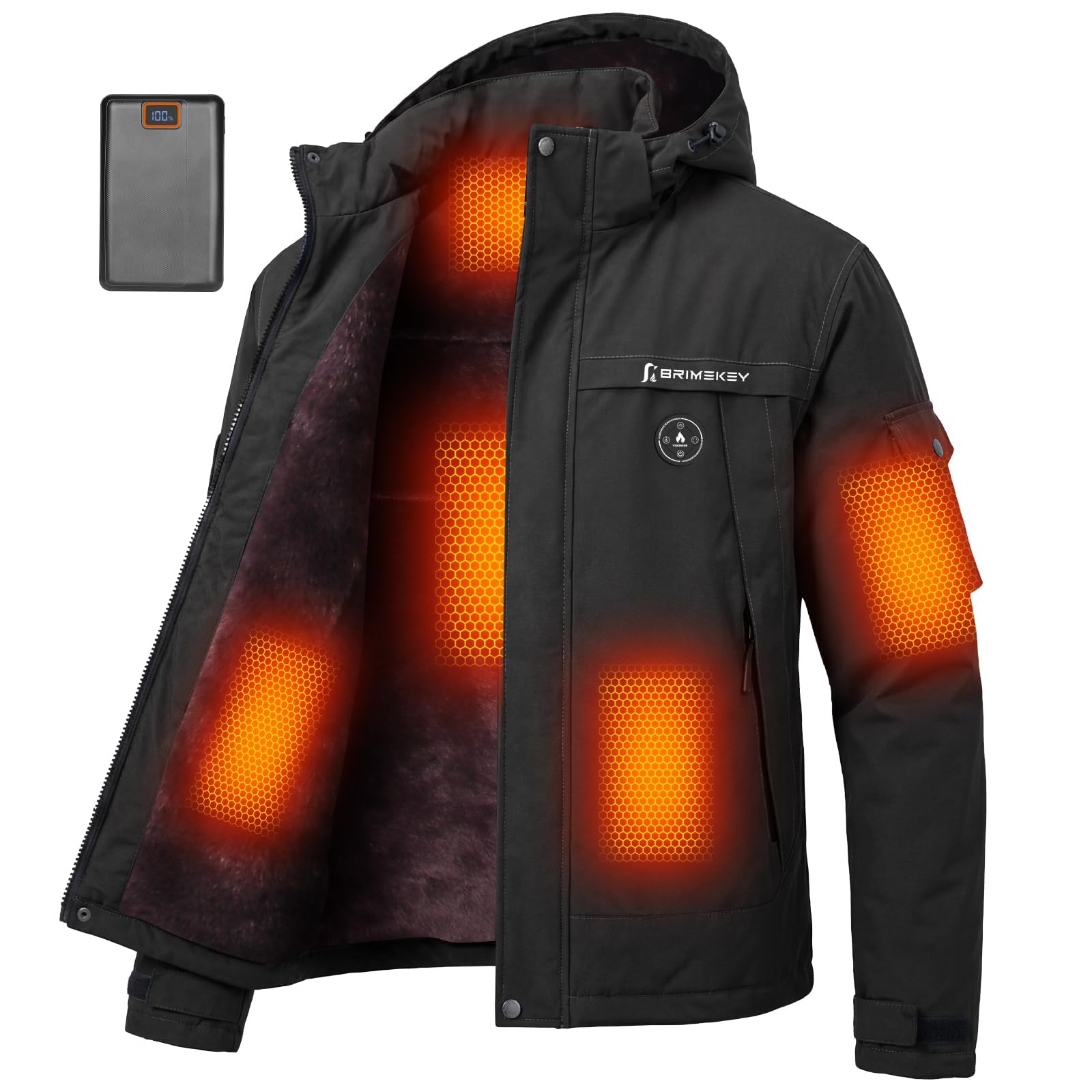 Graphène Veste Chauffante Homme avec Doublure Polaire, Batterie HD 20000mAh 7.4V, 6 Zones de Chauffe et 3 Températures, Blouson Chauffant Homme d'hiver Imperméable et Coupe-vent pour Ski