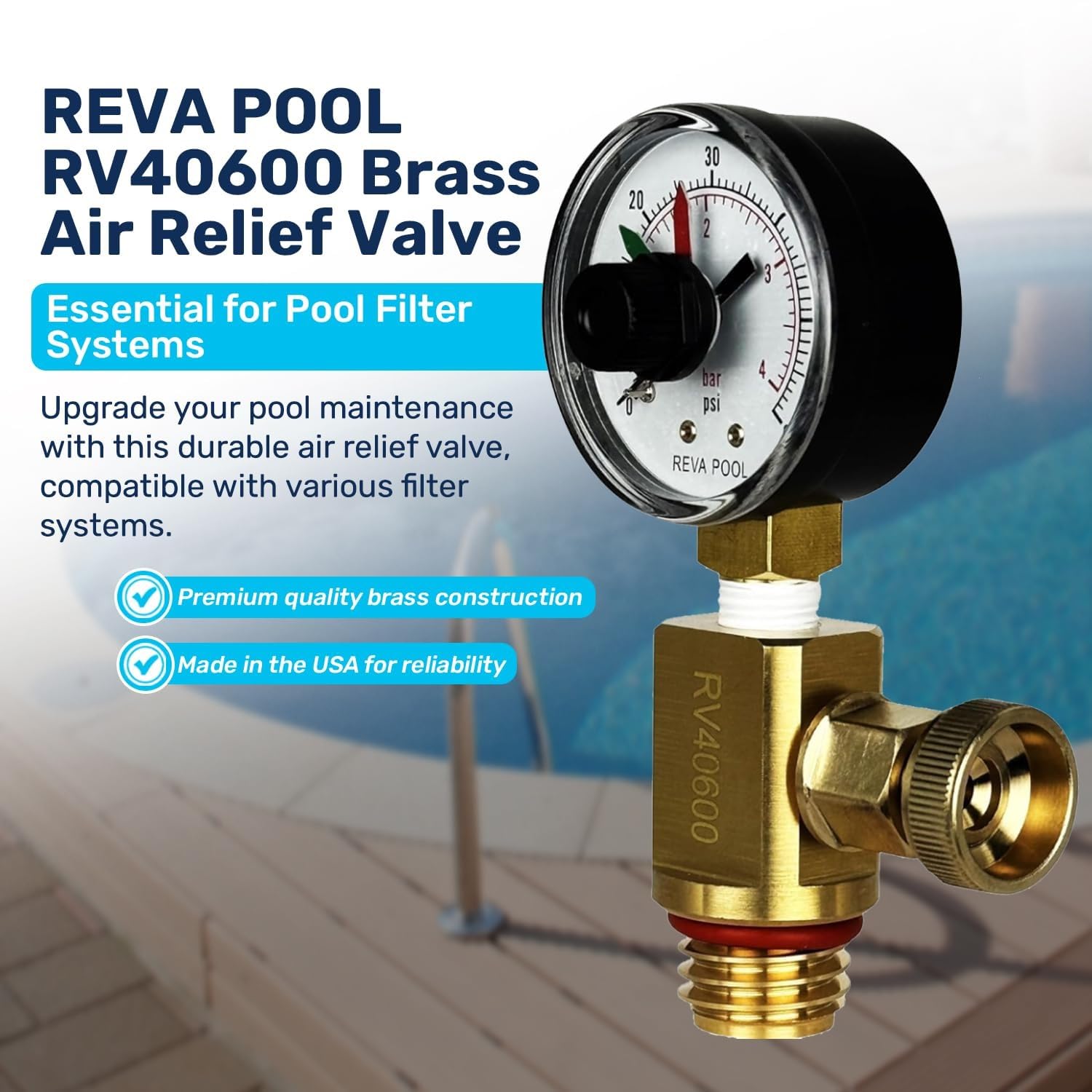 RV40600 (98209800) Válvula de alivio de aire de latón | Compatible con sistemas de filtro de piscina - FNS, Clean and Clear, Quad DE, filtros de la serie 4000 I Essential accesorio de