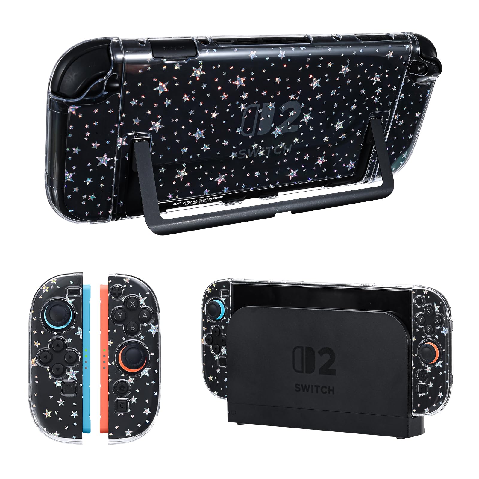 DLseego Switch 2対応 ケース Switch 2 保護カバー スイッチ2 カバー 分体式設計 Joy conカバー PC製 耐衝撃 キズ防止 軽量 全面保護 防汚 着脱簡単 オーロラカラー シェルパターン デコ可能 偏光色 キラキラ紙 光沢紙 星