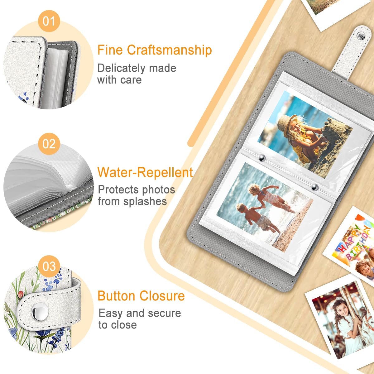 Album fotografico vintage floreale per film da 5 x 7,6 cm, 56 tasche, mini album carini per fotocamere istantanee Polaroid Fujifilm Instax Mini, supporti per foto Kpop