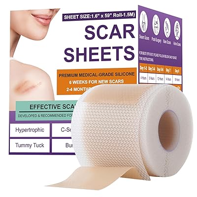Silicone Scar Sheets,Silicone Scar Tape,Silicone Scar Removal Strips for Surgical,C-Section,Tummy Tuck,Keloid Scars (1.6"X 59" Roll-1.5M) Keloid Bump Removal