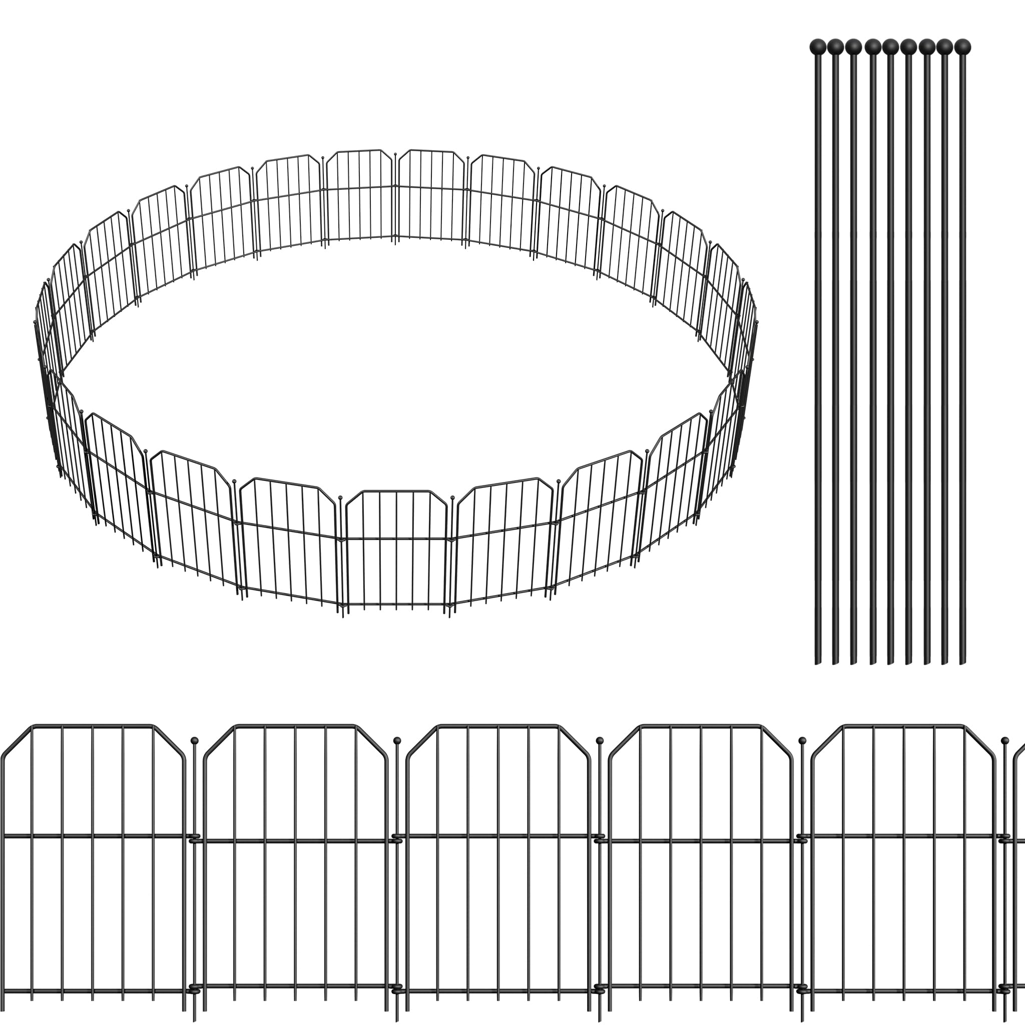 25 Stück Dekorative Zäune, 40x28cm Zaunelemente, Rechteck Steckzaun ohne Graben, Rostfreies Metall Tierzaun, Beetzaun zum Stecken, Kleiner Gitterzaun für Außenbereich/Garten (Totale 700cm Lange)