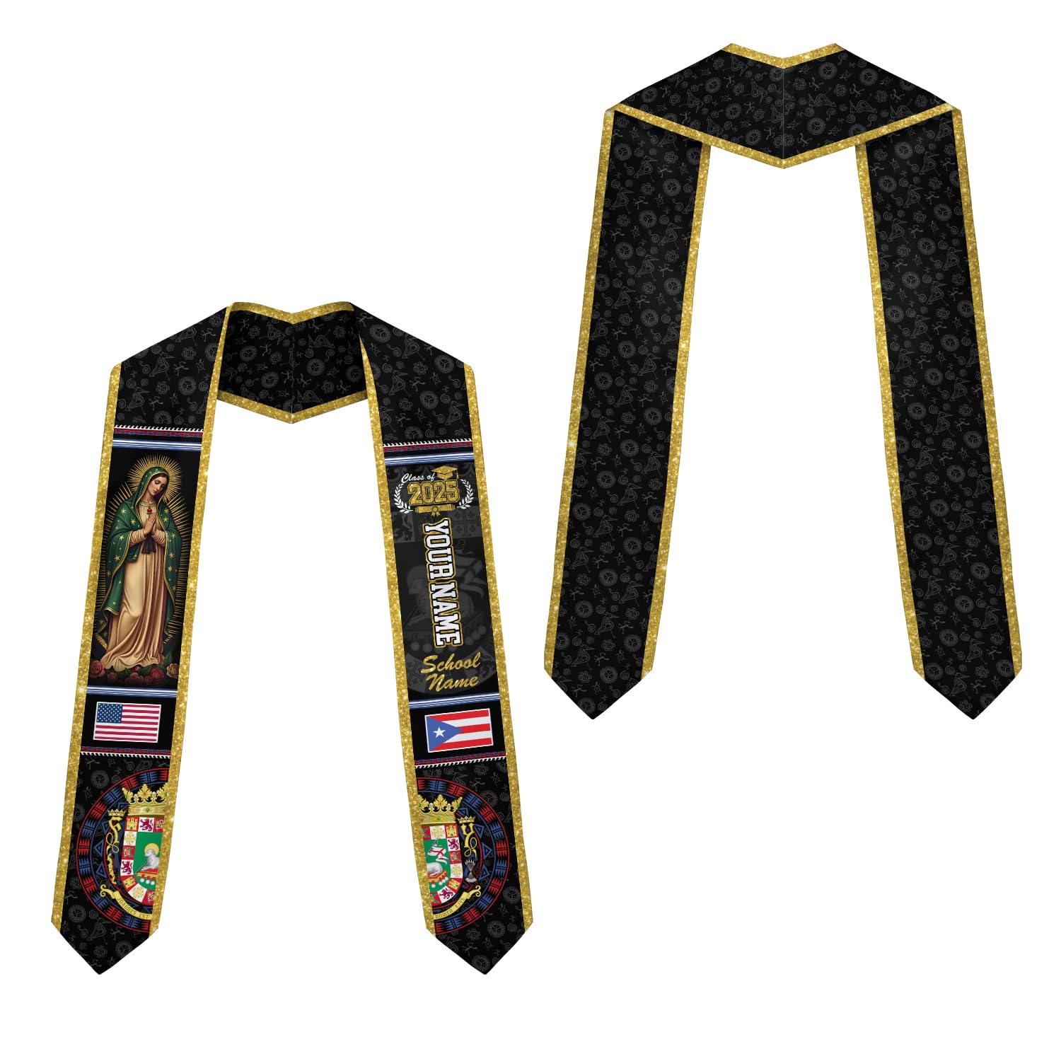 MonkeyVan Personalized Puerto Rico Graduation Sash 2025, Custom Puerto Rican American Flag Graduation Stole Class of 2039 S167