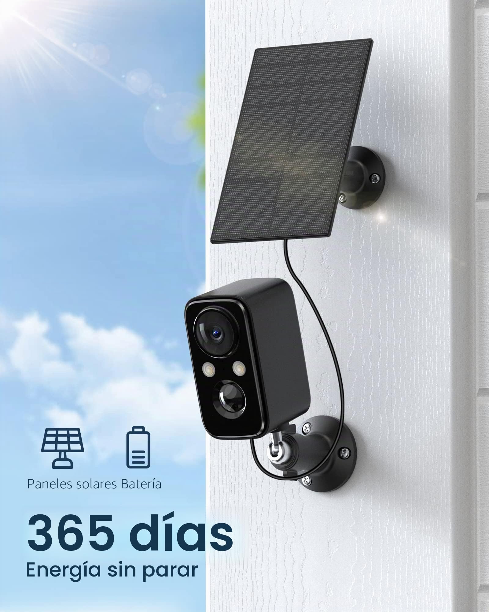 Camara Vigilancia WiFi Exterior con Panel Solar, Camaras Vigilancia Domicilio WiFi, Visión Nocturna Colorida, Detección de Movimiento PIR, Todo el Año de Protección Continua (DF220-B2)