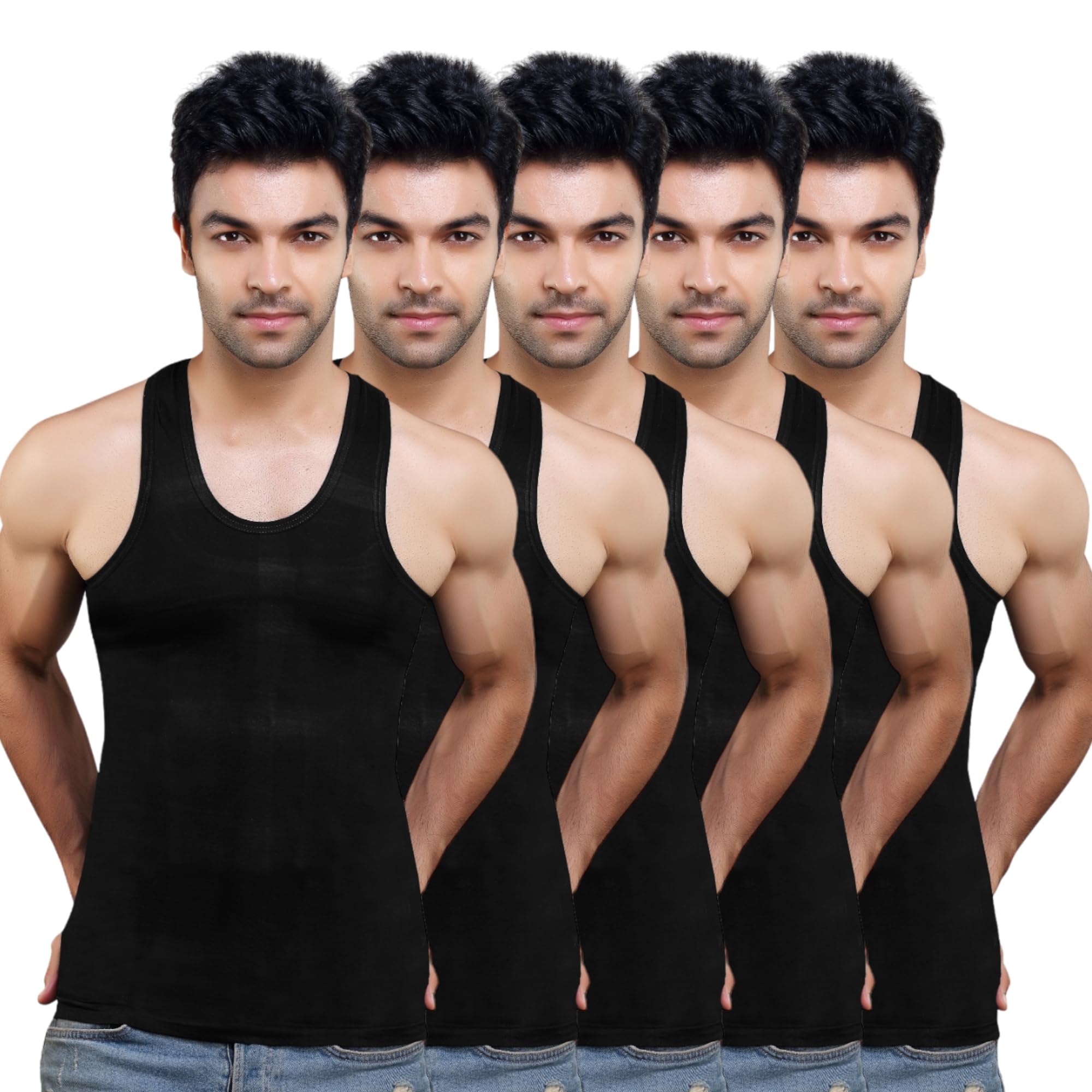 Superstar RN Men's Super Combed Cotton Rib Round Neck Sleeveless Vest with Stay Fresh Properties Pack of 5|75-image-46