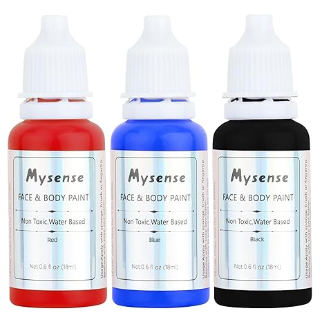 Mysense Face Body Paint Kit,Water Based Washable Face Paint,Non-toxic Cream Body Paint for Adults and Children Halloween Costume SFX Cosplay Clown Sugar Skull Makeup,Red+Blue+Black,0.6oz/pc
