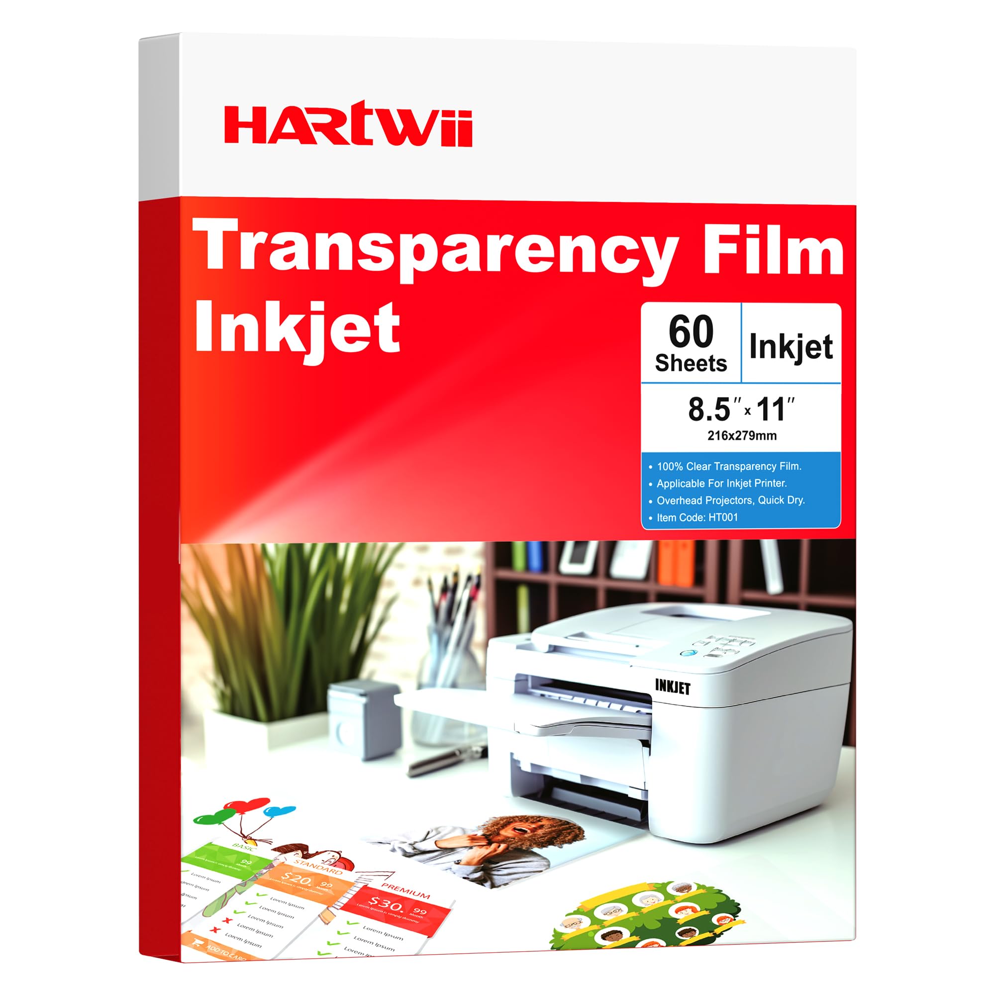 HARTWII Inkjet Transparency Film 5Mil 60 Sheets Overhead Projector Film