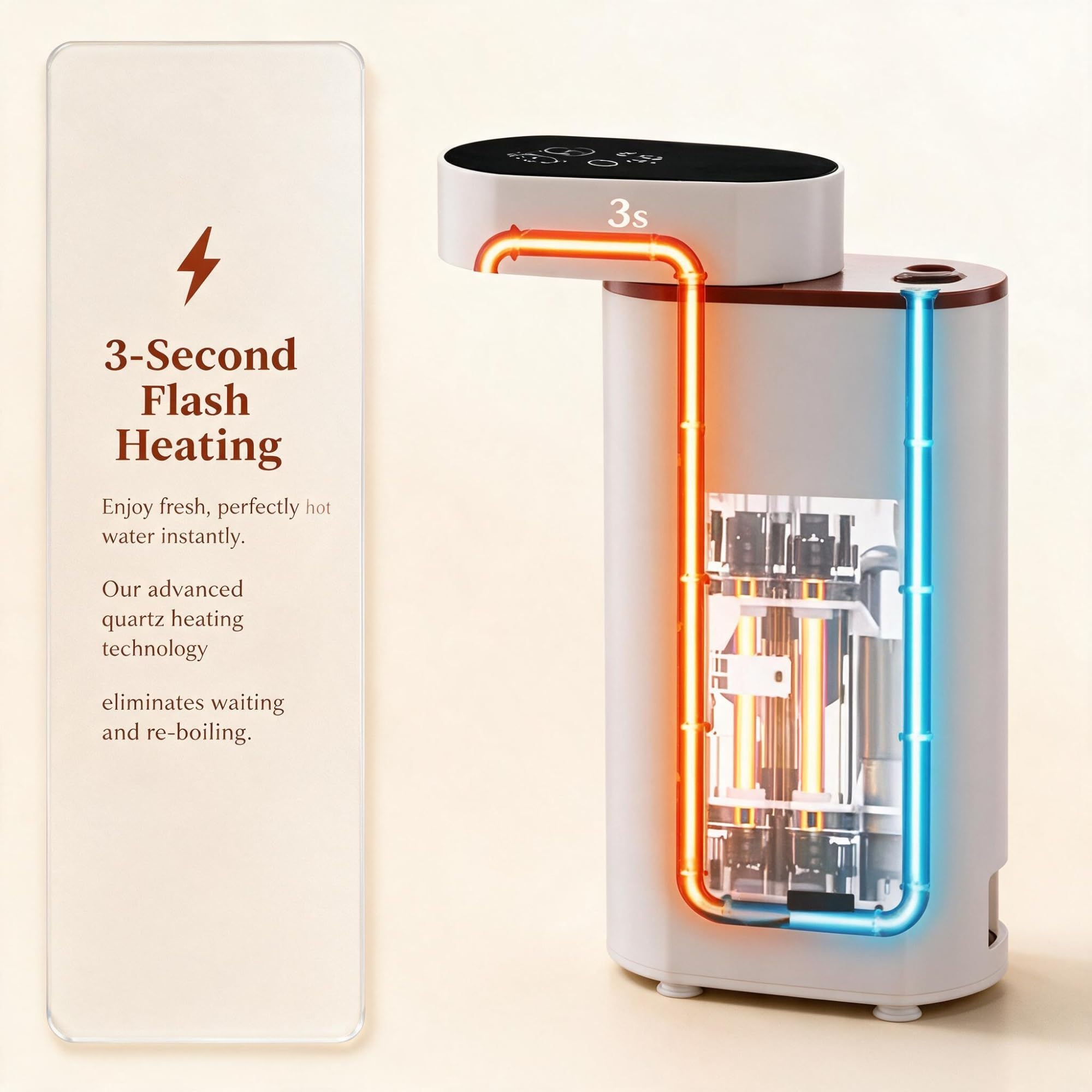Tragbarer Tisch-durchlauferhitzer mit 2000 W | 3 Sekunden schnelles Aufheizen, wasserdichter Touchscreen, einstellbare Temperatur, zwei Verbindungsmethoden(White)