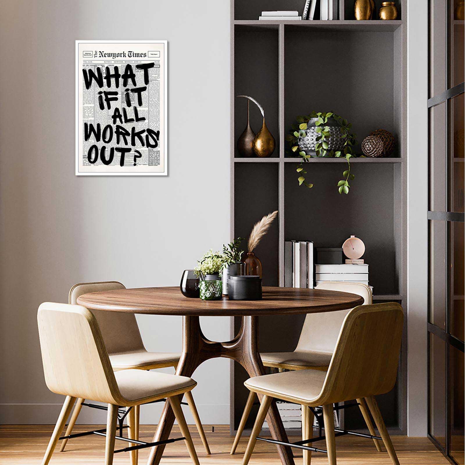 Drimiler Retro Black And White Newspaper Poster What If It All Works Out Canvas — product photo