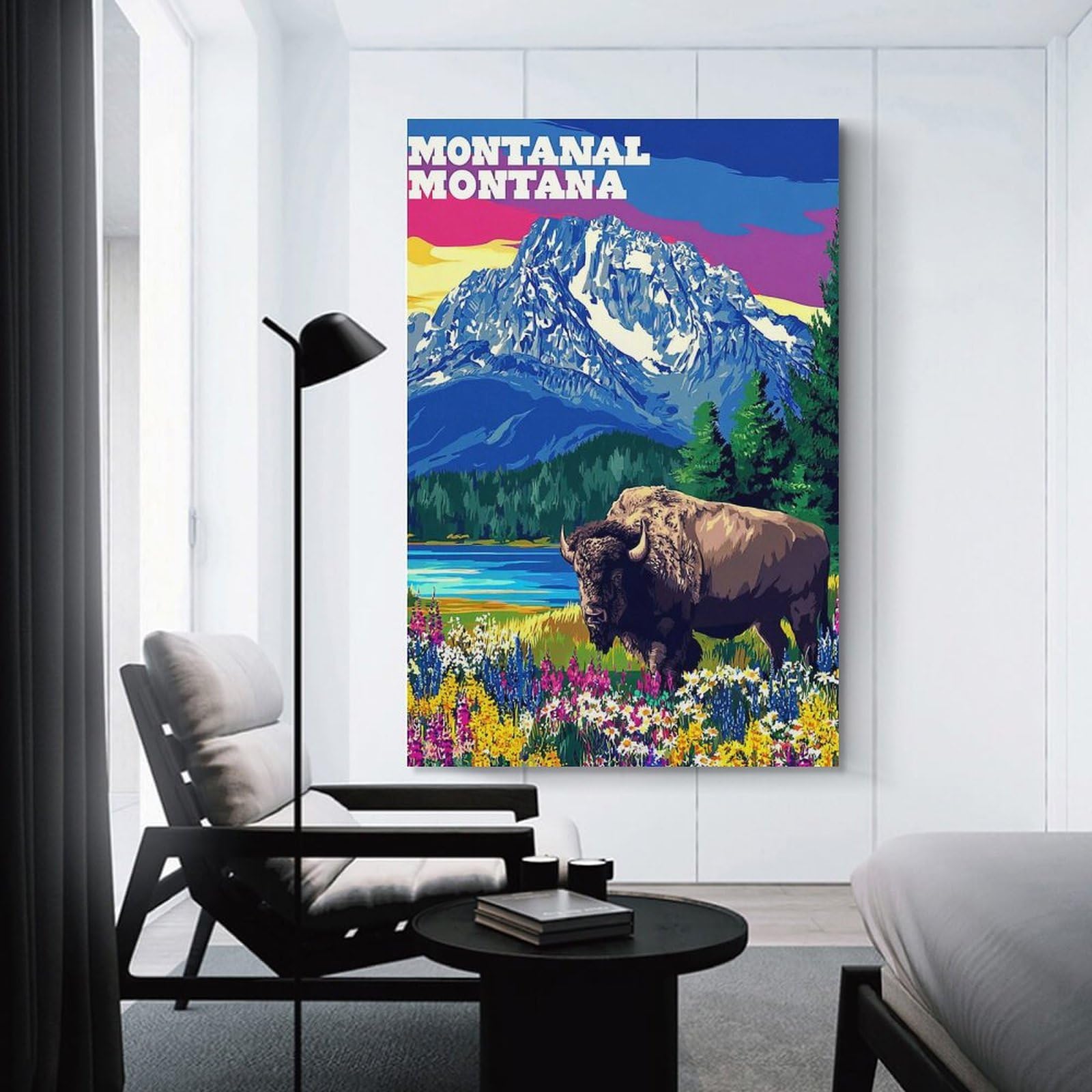 Junmoney Unframe-Montana Buffalo Landscape Montana Buffalo Landscape Canvas Wall Art, 20X30inch(50X75cm), For Workspace Walls, Study Corners Or Bedrooms, An Interior Accent For Desk Areas
