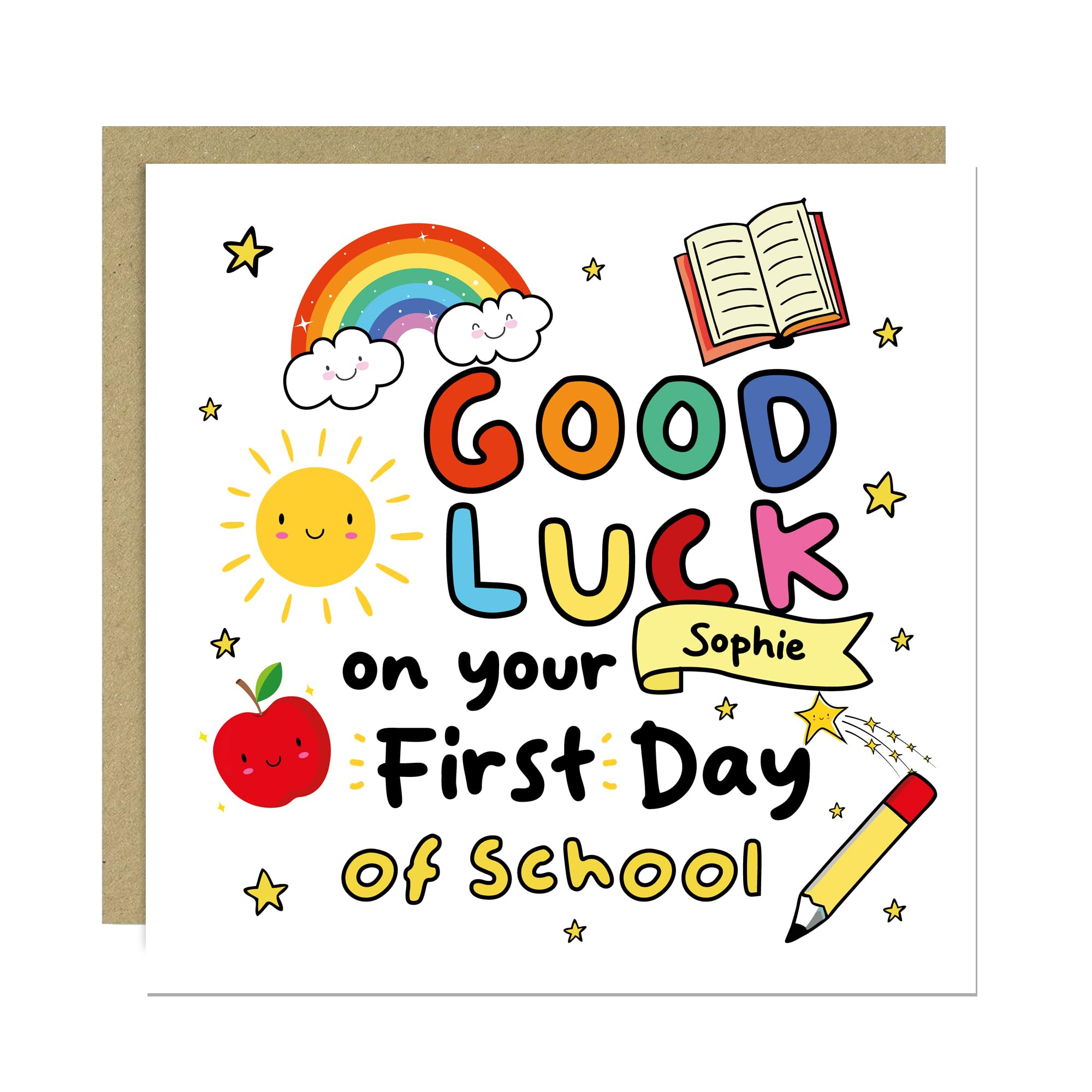 RED OCEAN Personalised First Day Of School Card For Son Daughter GOOD LUCK CARD With Kraft Envelope 1st Day At School For Grandson Granddaughter