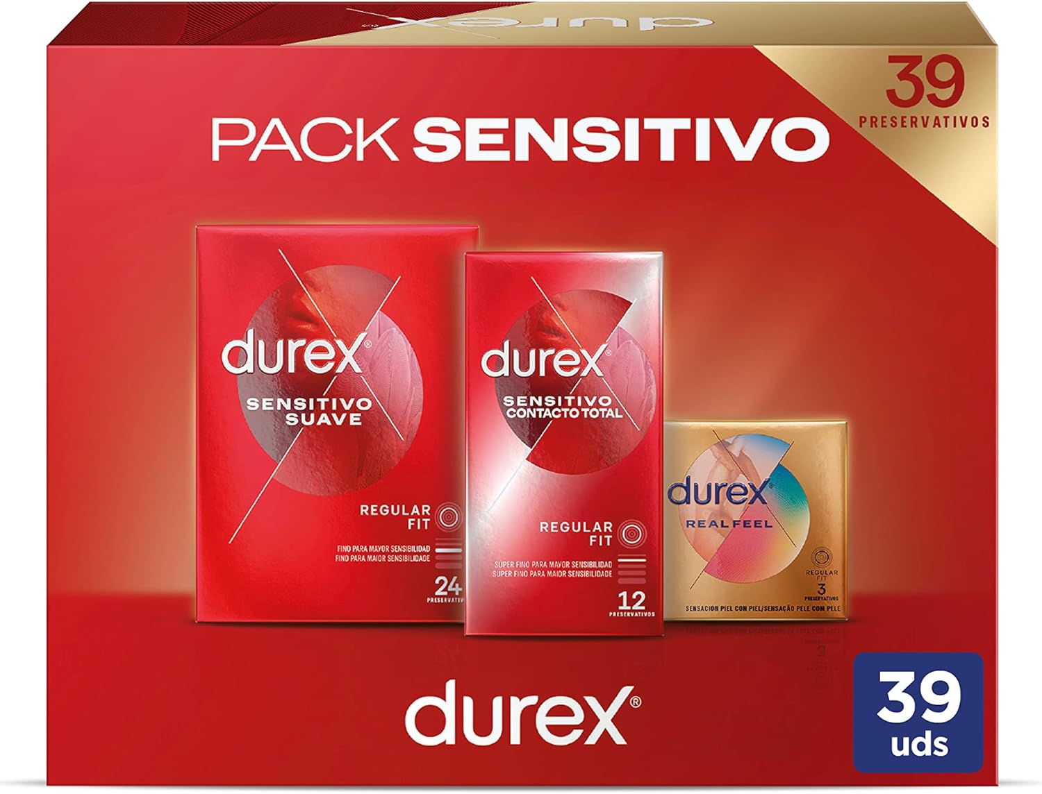 Pack de preservativos Durex Sensitivo con 24 Suave, 12 Contacto Total y 3 Real Feel por 22,49€ (en compra recurrente)